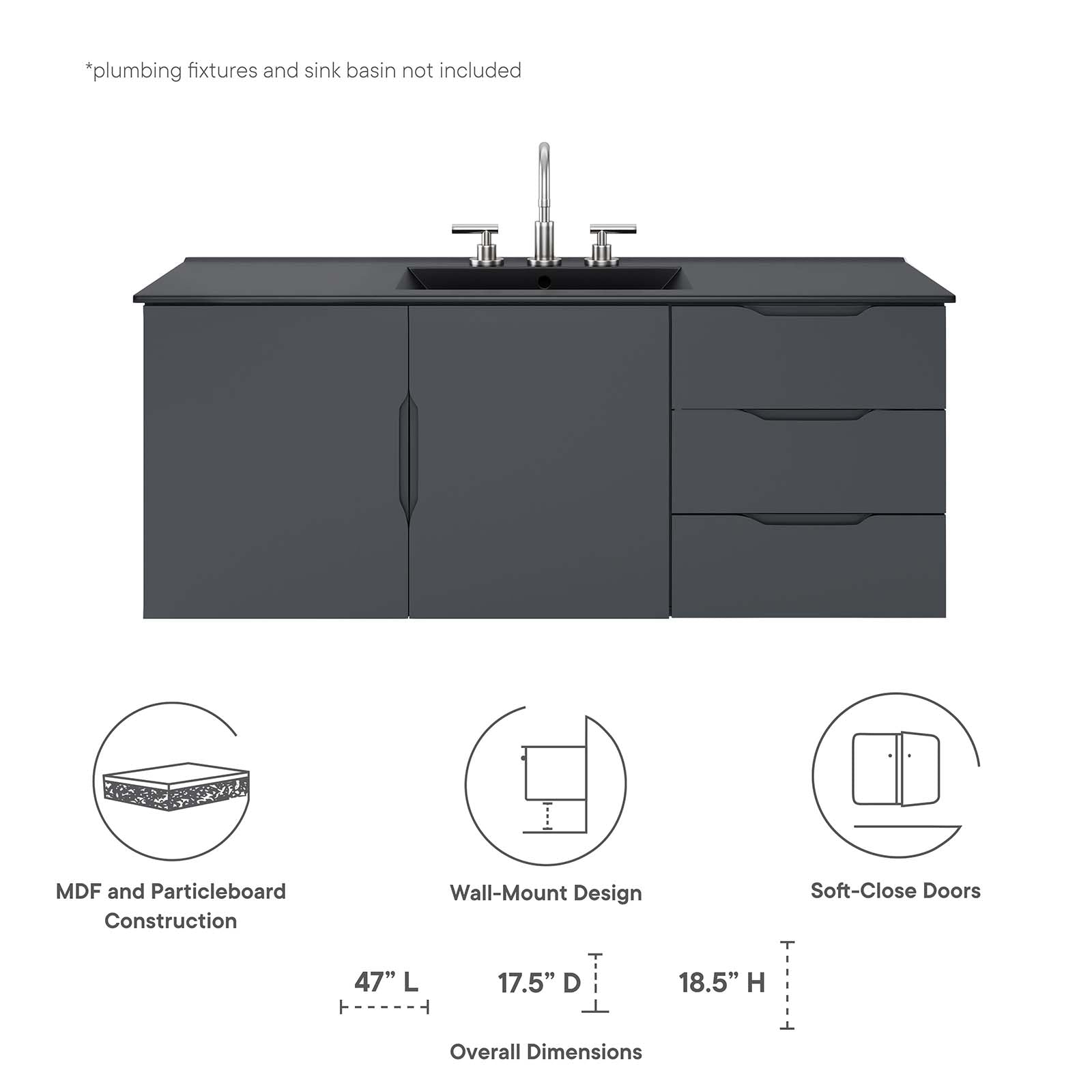 Vitality 48" Double or Single Sink Compatible (Not Included) Bathroom Vanity Cabinet by Modway