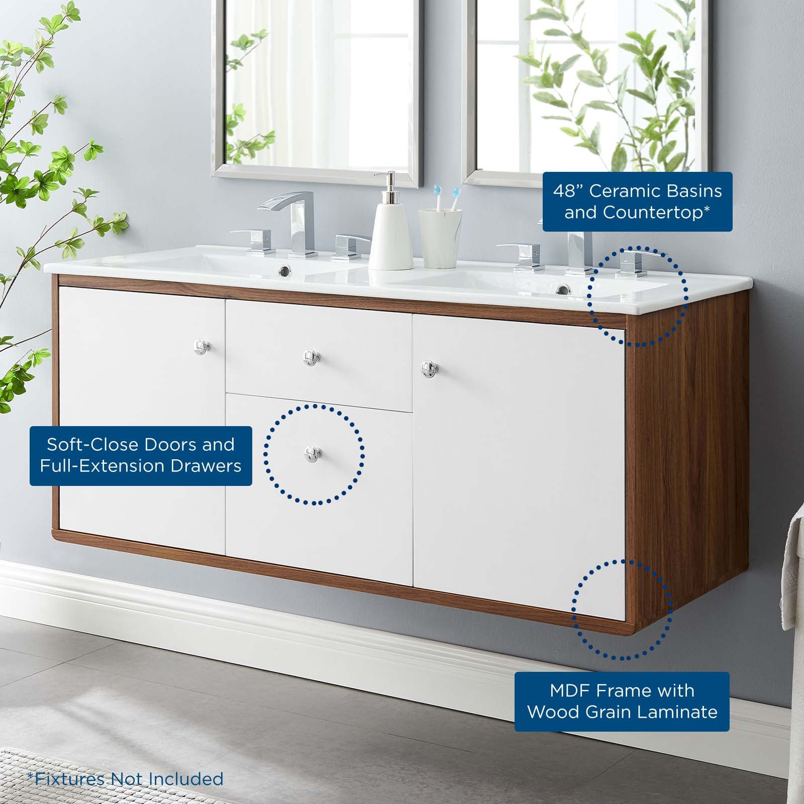 Transmit 48" Wall-Mount Bathroom Vanity by Modway