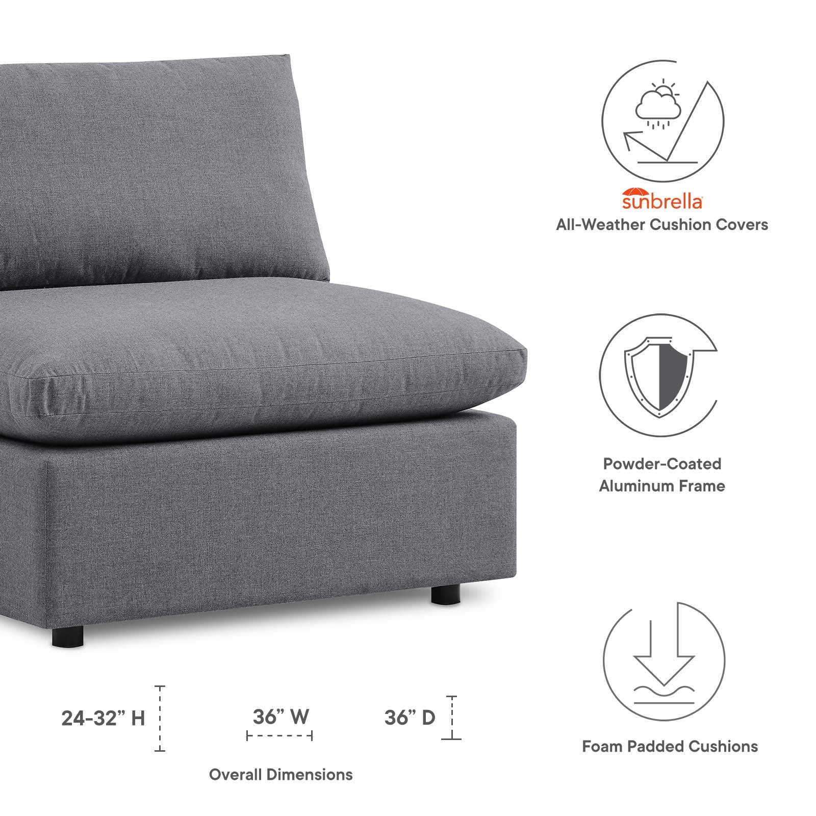 Commix Sunbrella¨ Outdoor Patio Armless Chair by Modway