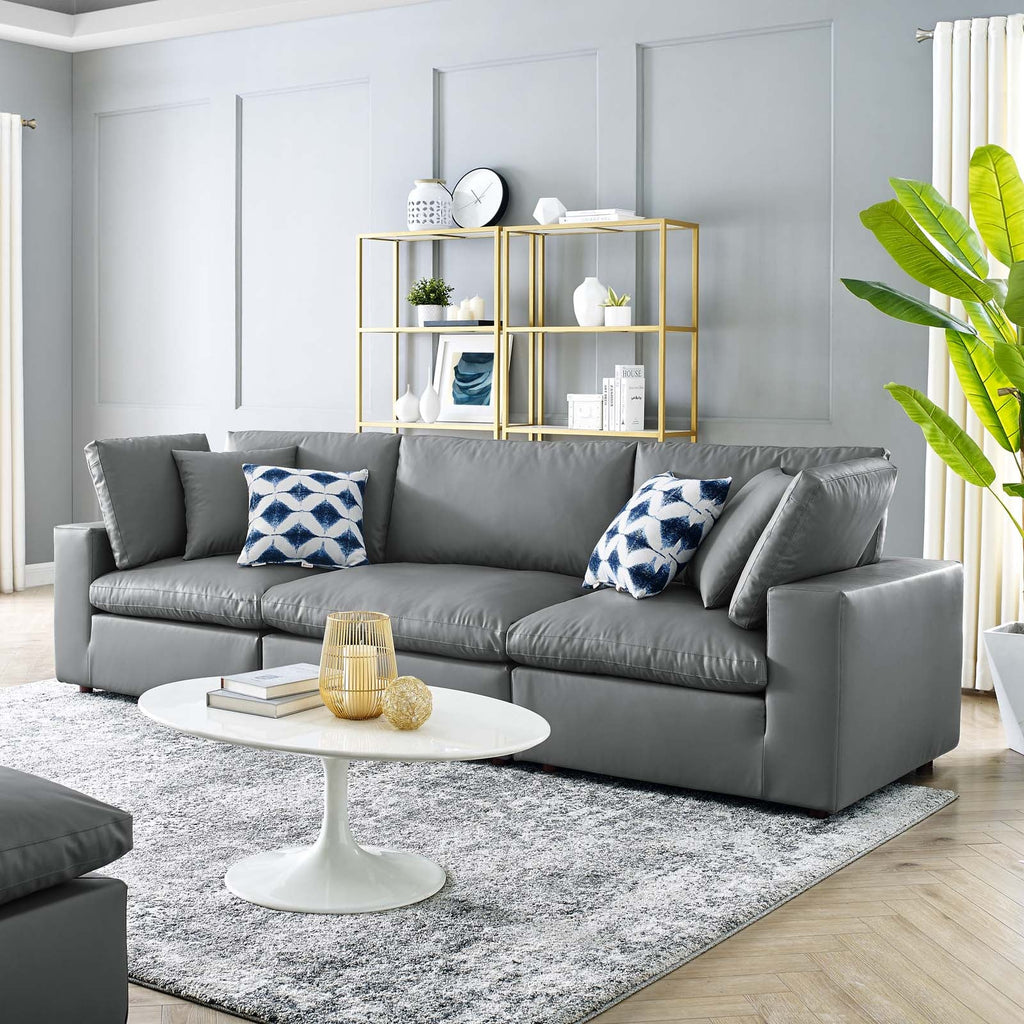 Commix Down Filled Overstuffed Vegan Leather 3-Seater Sofa by Modway