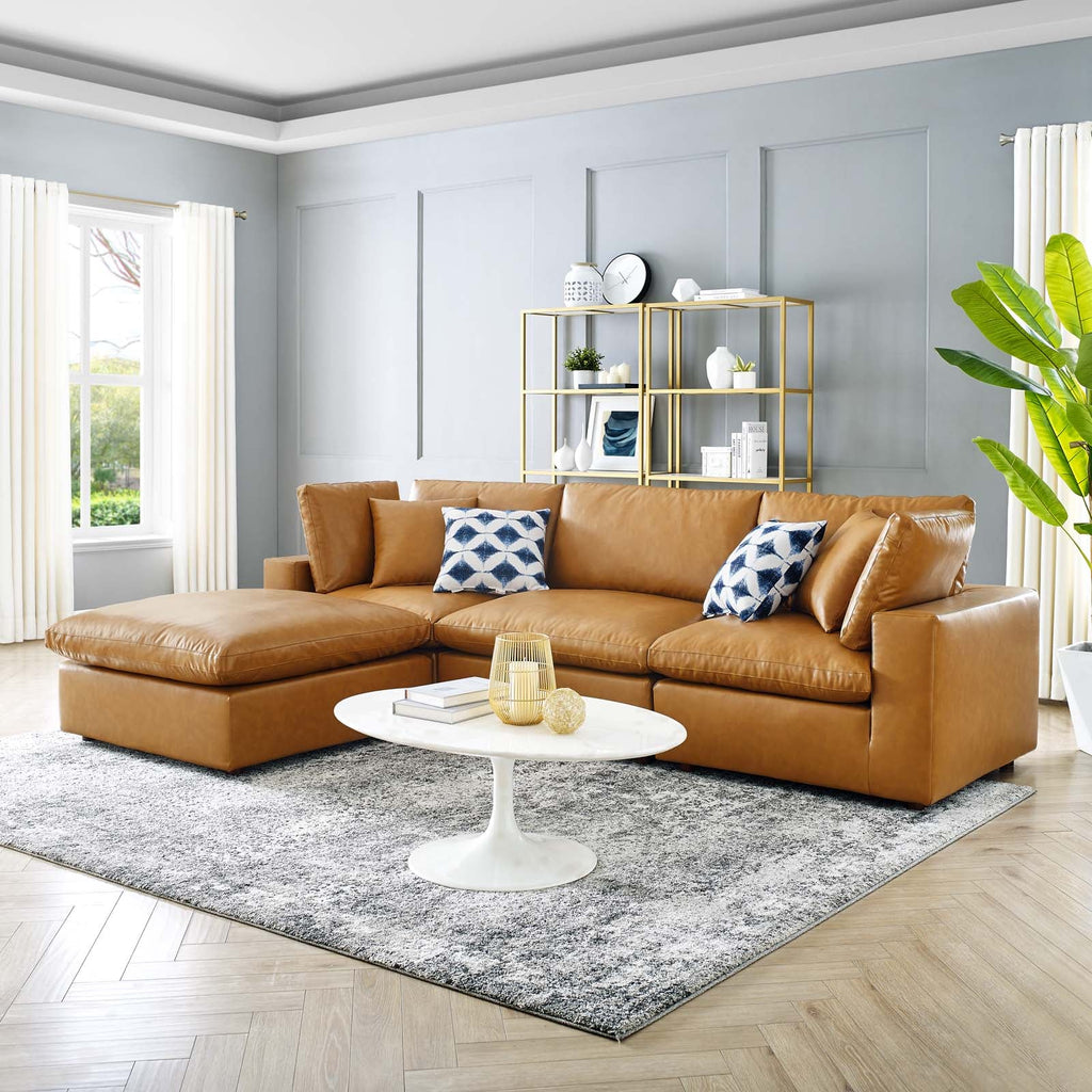 Commix 4-Piece Down Filled Overstuffed Vegan Leather Sectional Sofa by Modway