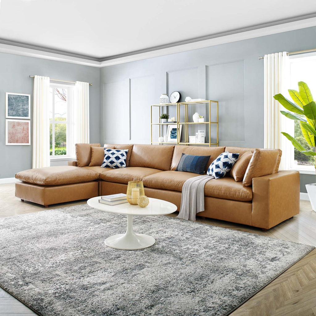 Commix 5-Piece Down Filled Overstuffed Vegan Leather Sectional Sofa by Modway