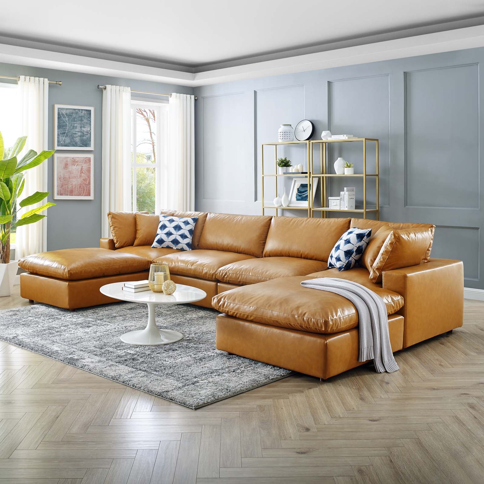 Commix 6-Piece Down Filled Overstuffed Vegan Leather Sectional Sofa by Modway