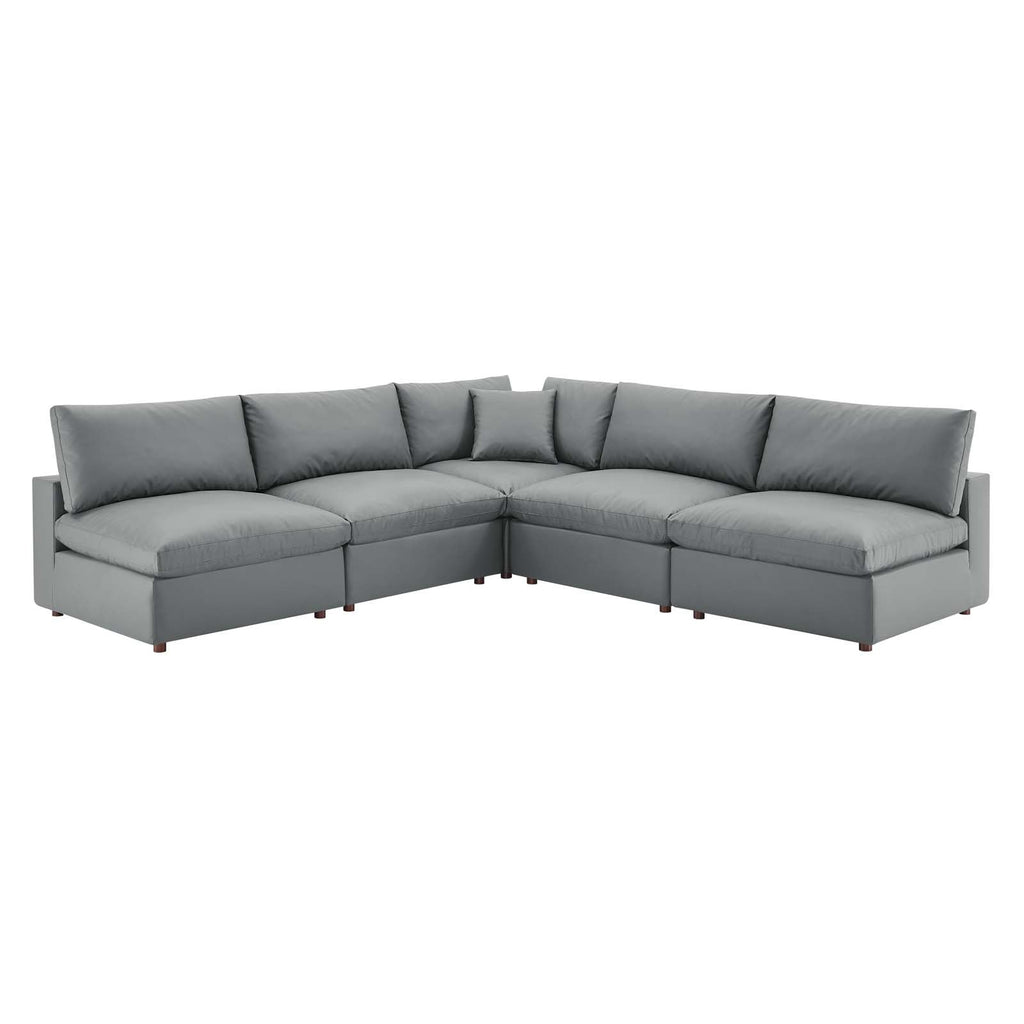 Commix 5-Piece Down Filled Overstuffed Vegan Leather Sectional Sofa by Modway
