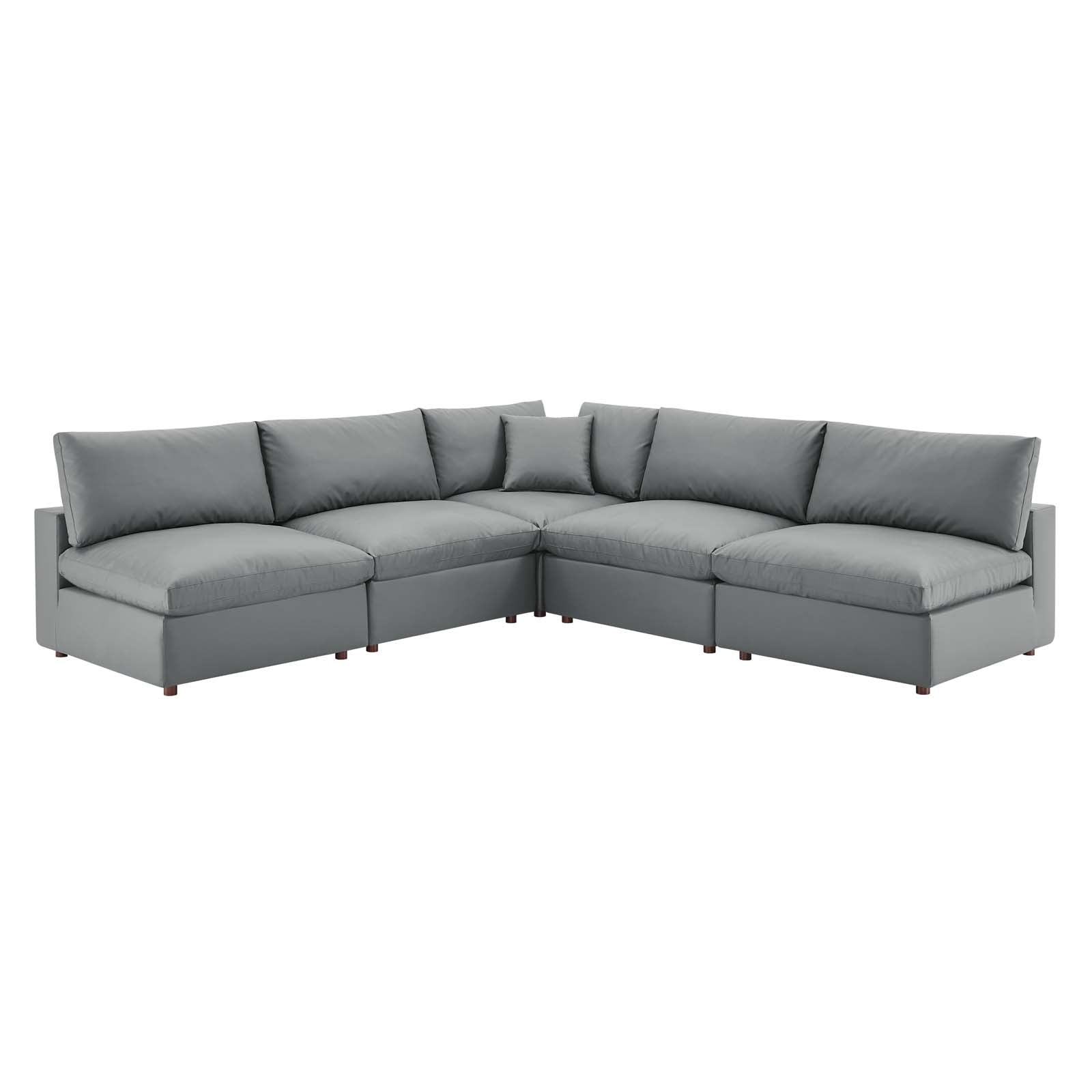 Commix 5-Piece Down Filled Overstuffed Vegan Leather Sectional Sofa by Modway