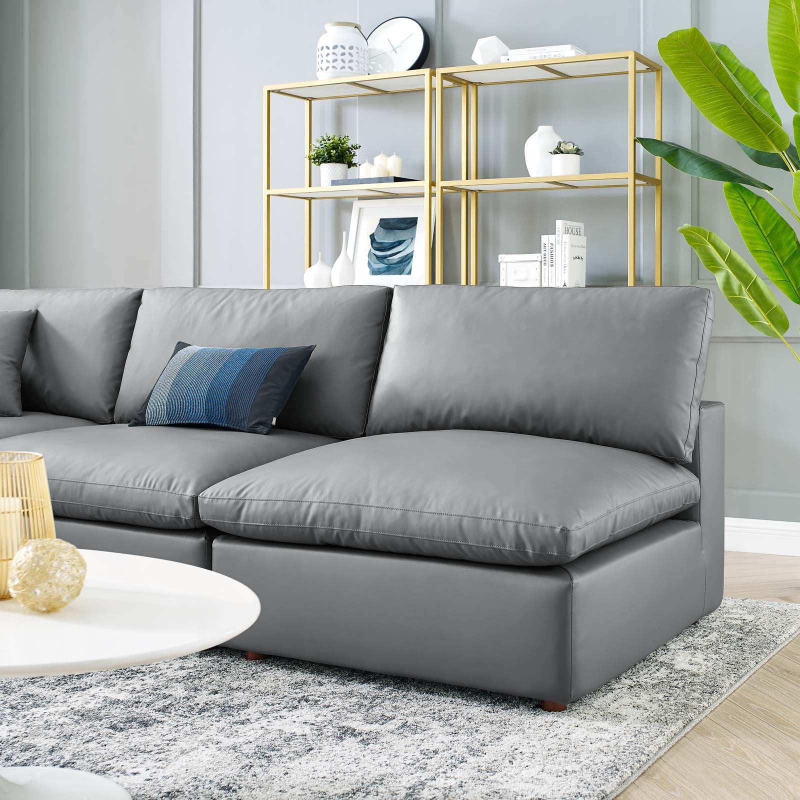 Commix 5-Piece Down Filled Overstuffed Vegan Leather Sectional Sofa by Modway