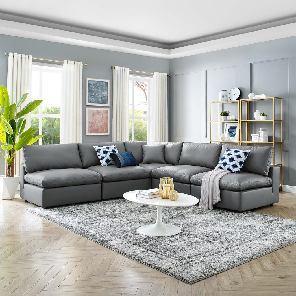 Commix 5-Piece Down Filled Overstuffed Vegan Leather Sectional Sofa by Modway