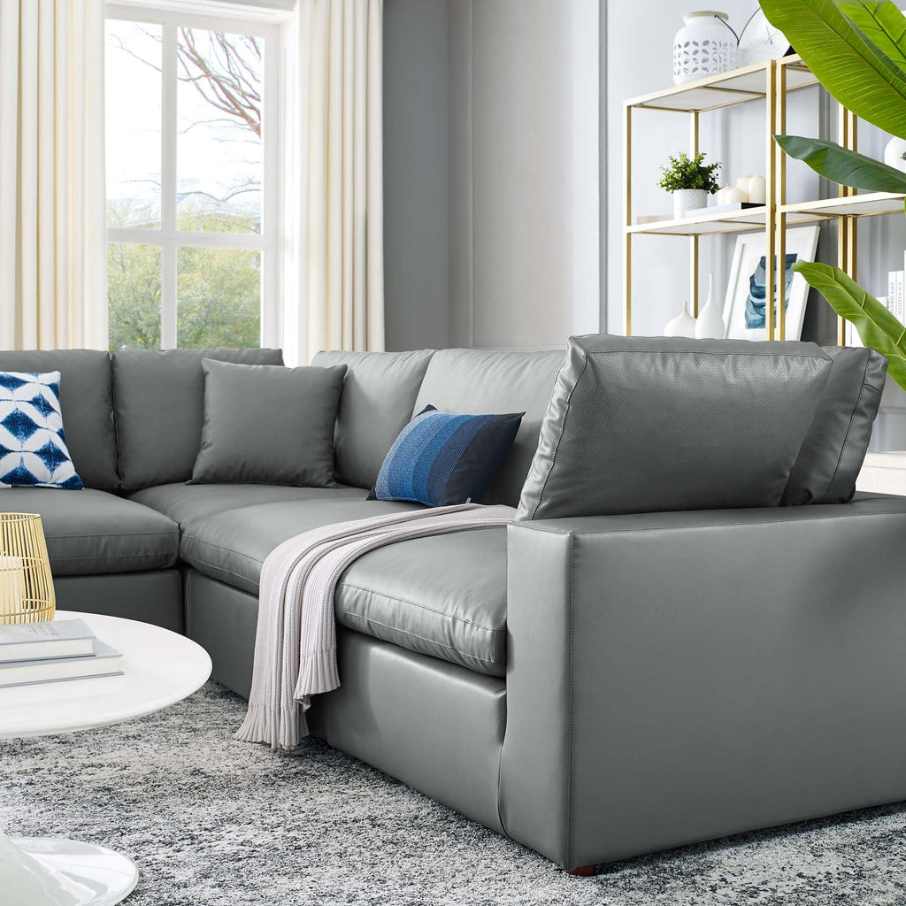 Commix 5-Piece Down Filled Overstuffed Vegan Leather Sectional Sofa by Modway
