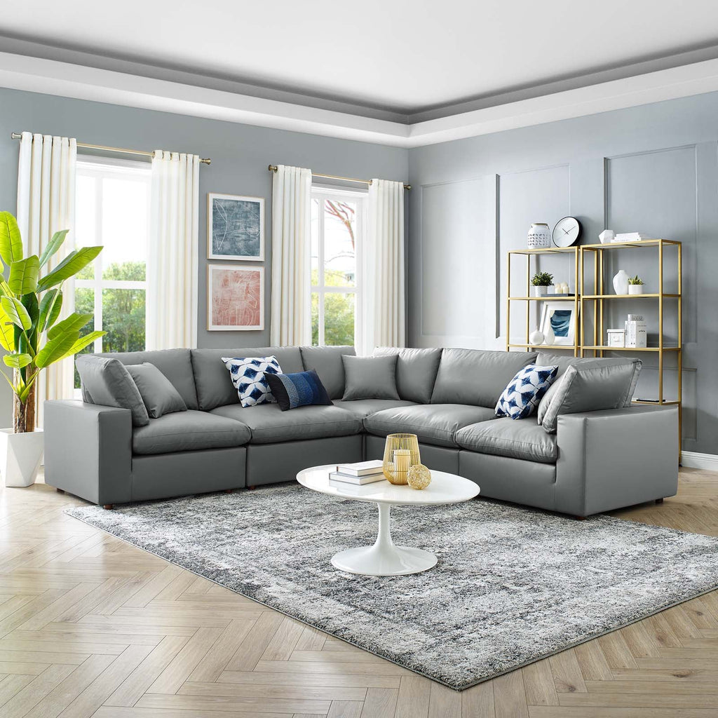 Commix 5-Piece Down Filled Overstuffed Vegan Leather Sectional Sofa by Modway
