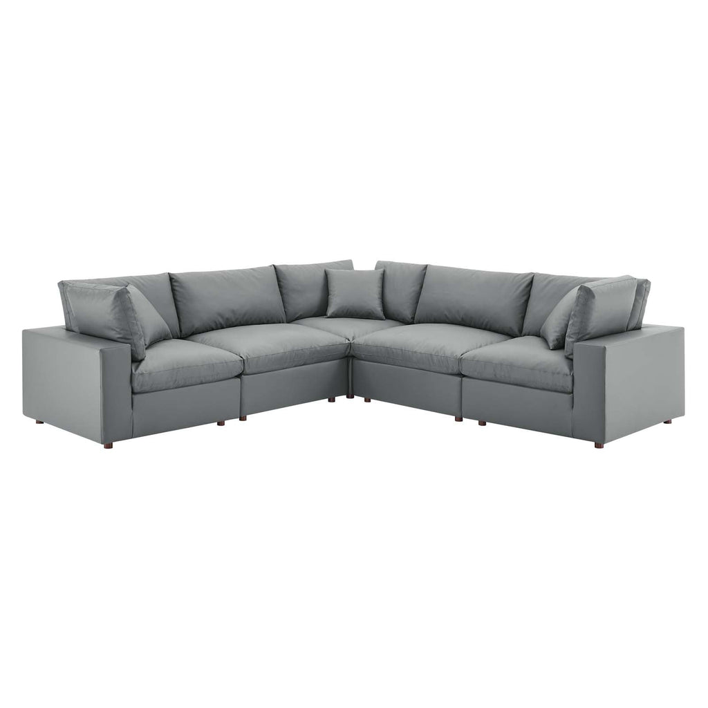 Commix 5-Piece Down Filled Overstuffed Vegan Leather Sectional Sofa by Modway