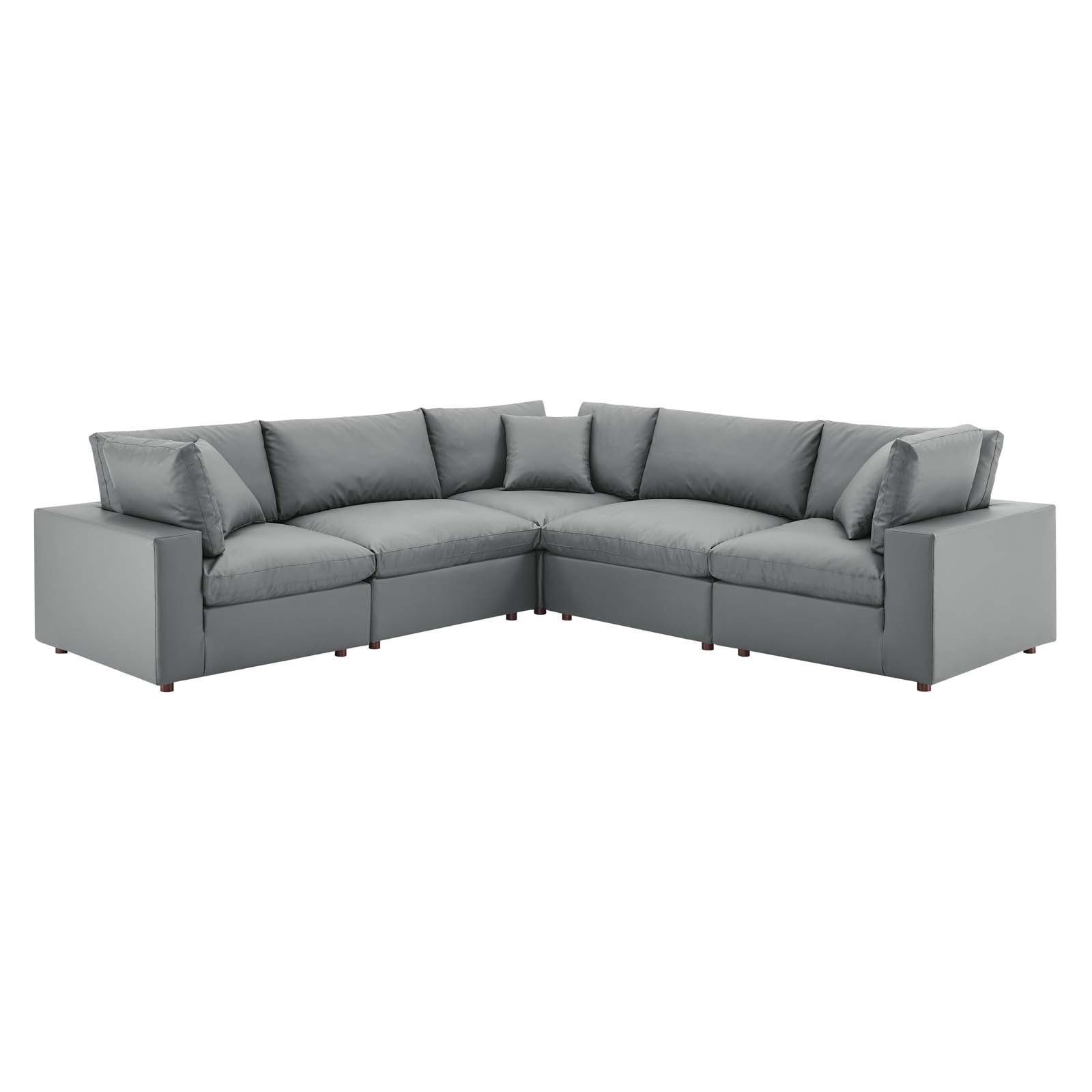 Commix 5-Piece Down Filled Overstuffed Vegan Leather Sectional Sofa by Modway