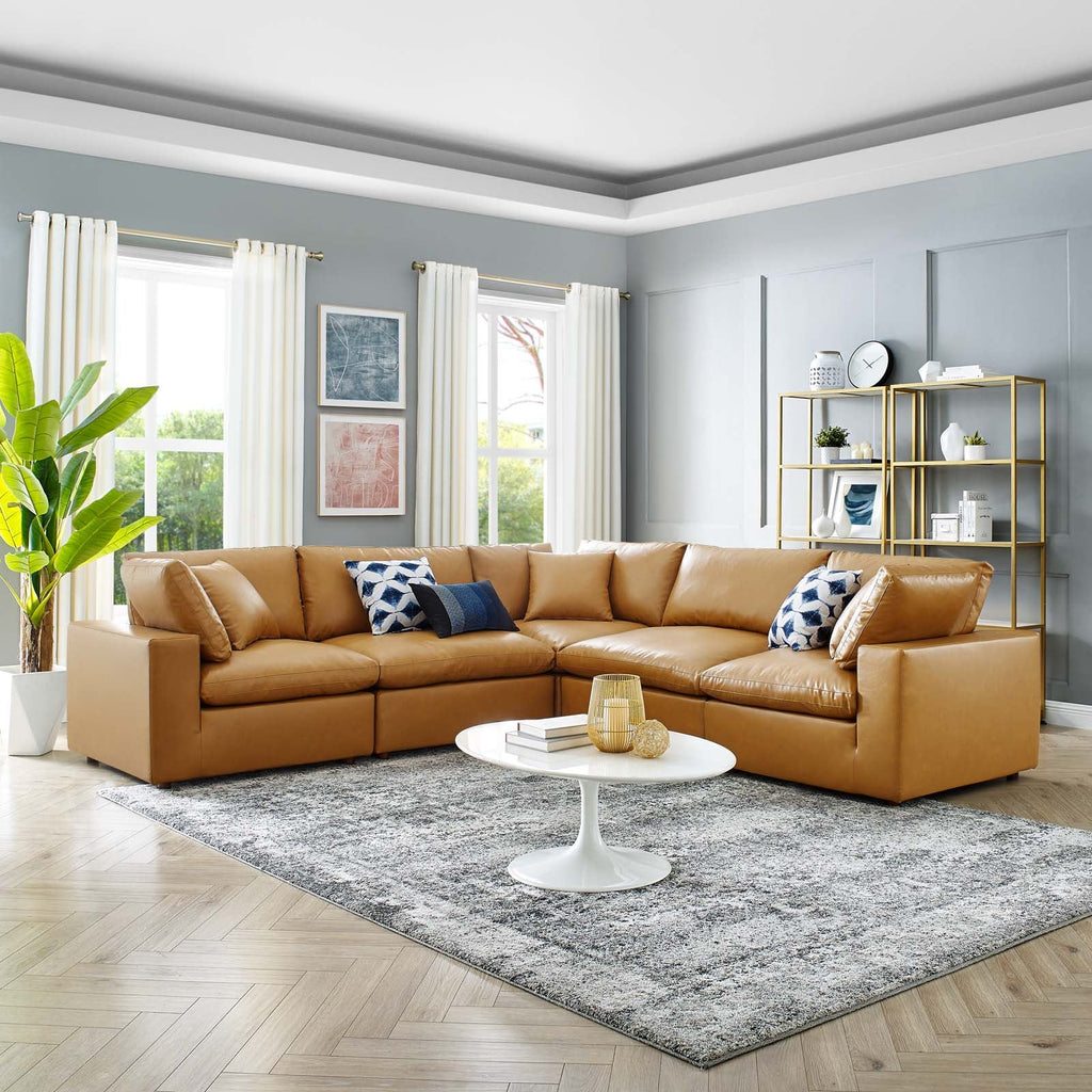 Commix 5-Piece Down Filled Overstuffed Vegan Leather Sectional Sofa by Modway