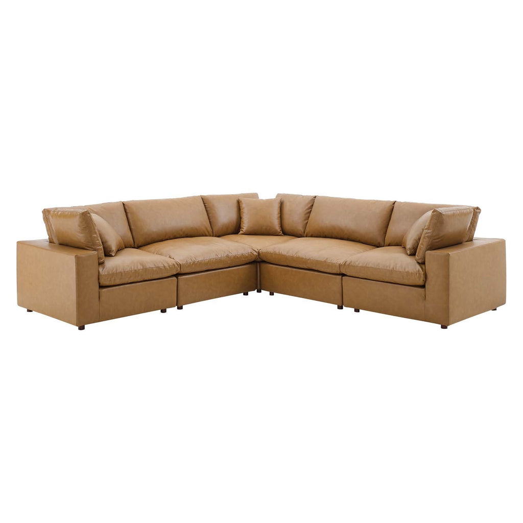 Commix 5-Piece Down Filled Overstuffed Vegan Leather Sectional Sofa by Modway