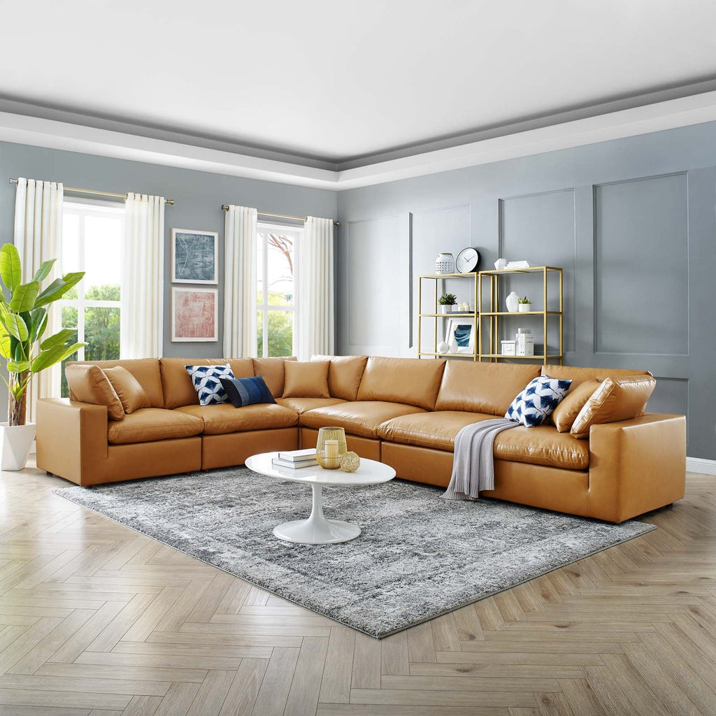 Commix 6-Piece Down Filled Overstuffed Vegan Leather Sectional Sofa by Modway