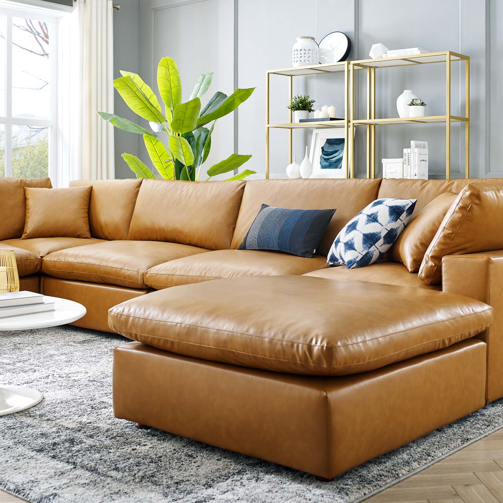 Commix 7-Piece Down Filled Overstuffed Vegan Leather Sectional Sofa by Modway