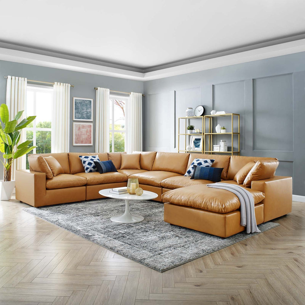 Commix 7-Piece Down Filled Overstuffed Vegan Leather Sectional Sofa by Modway