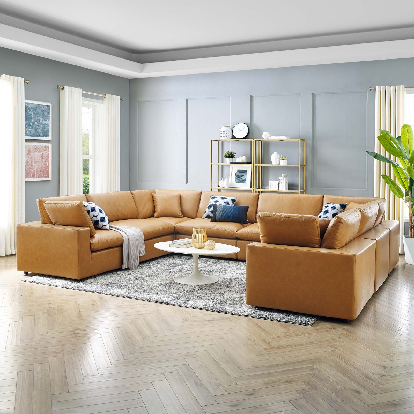 Commix 8-Piece Down Filled Overstuffed Vegan Leather Sectional Sofa by Modway