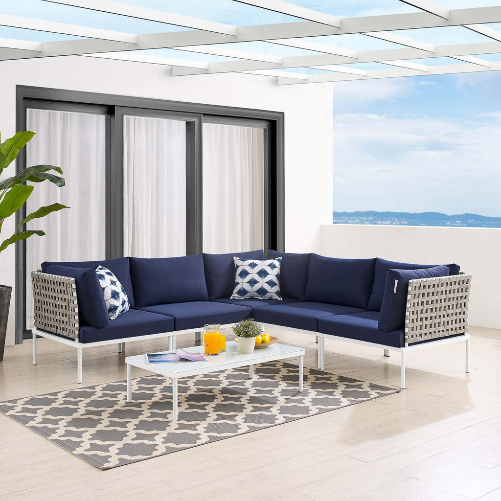 Harmony 6-Piece Sunbrella¨ Basket Weave Outdoor Patio Aluminum Sectional Sofa Set by Modway