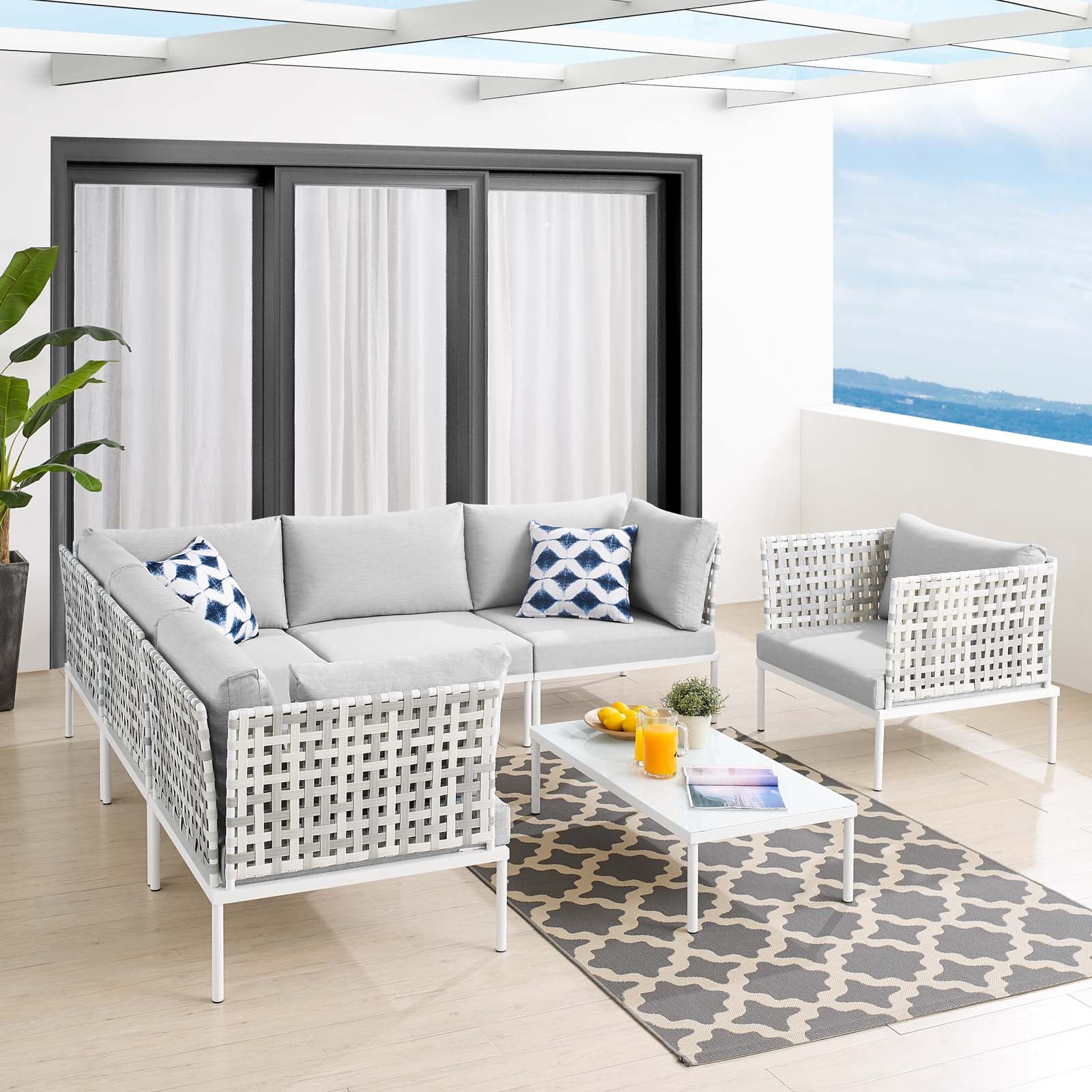 Harmony 7-Piece Sunbrella¨ Basket Weave Outdoor Patio Aluminum Sectional Sofa Set by Modway