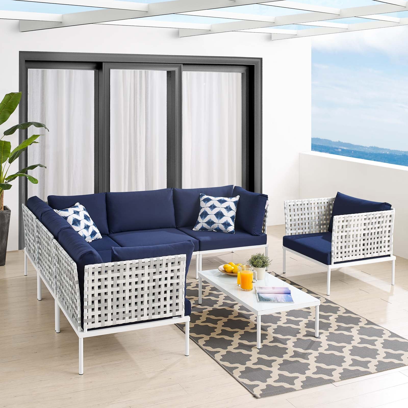 Harmony 7-Piece Sunbrella¨ Basket Weave Outdoor Patio Aluminum Sectional Sofa Set by Modway