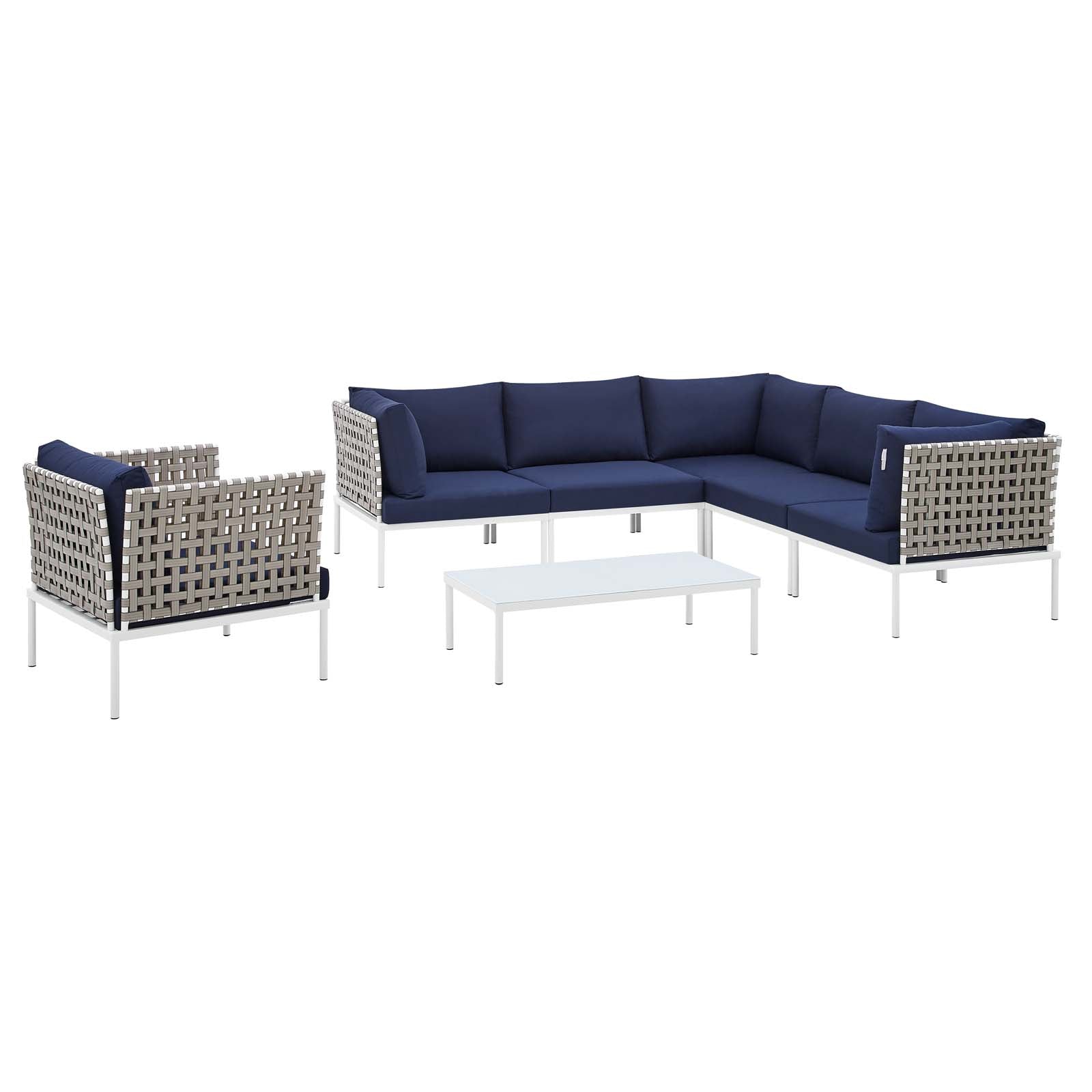 Harmony 7-Piece Sunbrella¨ Basket Weave Outdoor Patio Aluminum Sectional Sofa Set by Modway