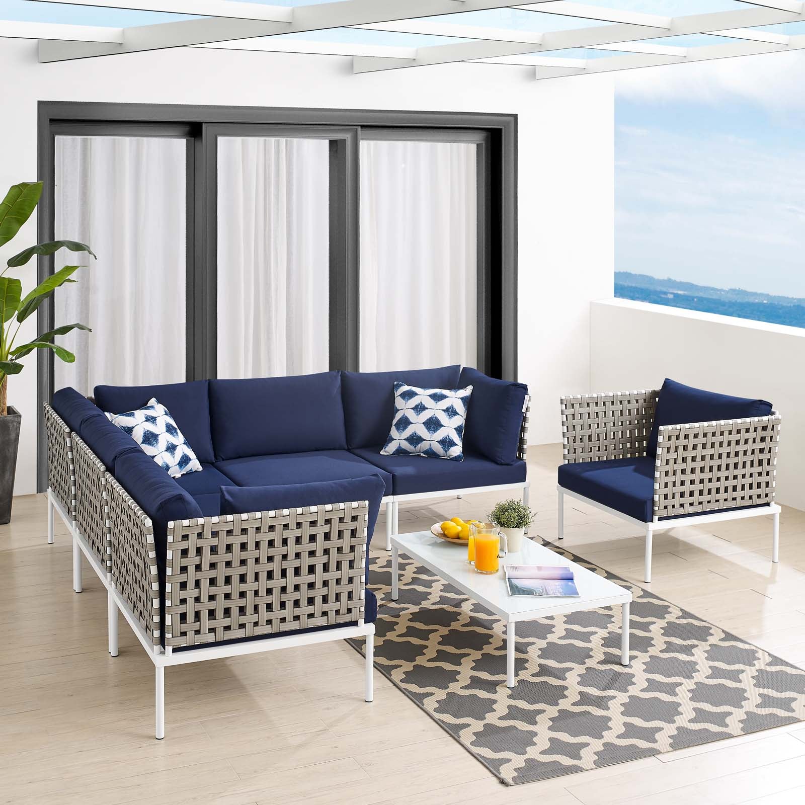 Harmony 7-Piece Sunbrella¨ Basket Weave Outdoor Patio Aluminum Sectional Sofa Set by Modway
