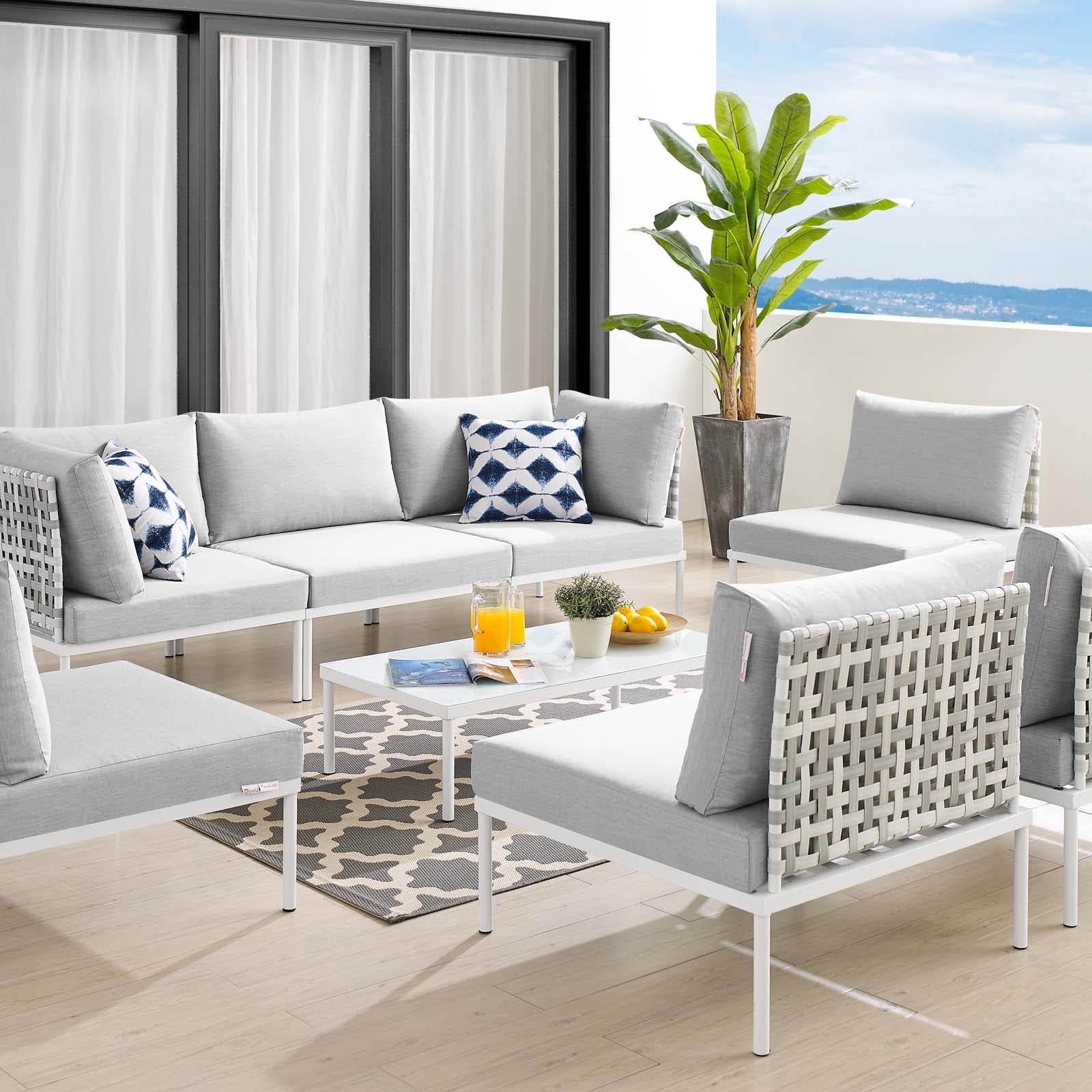 Harmony 8-Piece Sunbrella¨ Basket Weave Outdoor Patio Aluminum Sectional Sofa Set by Modway