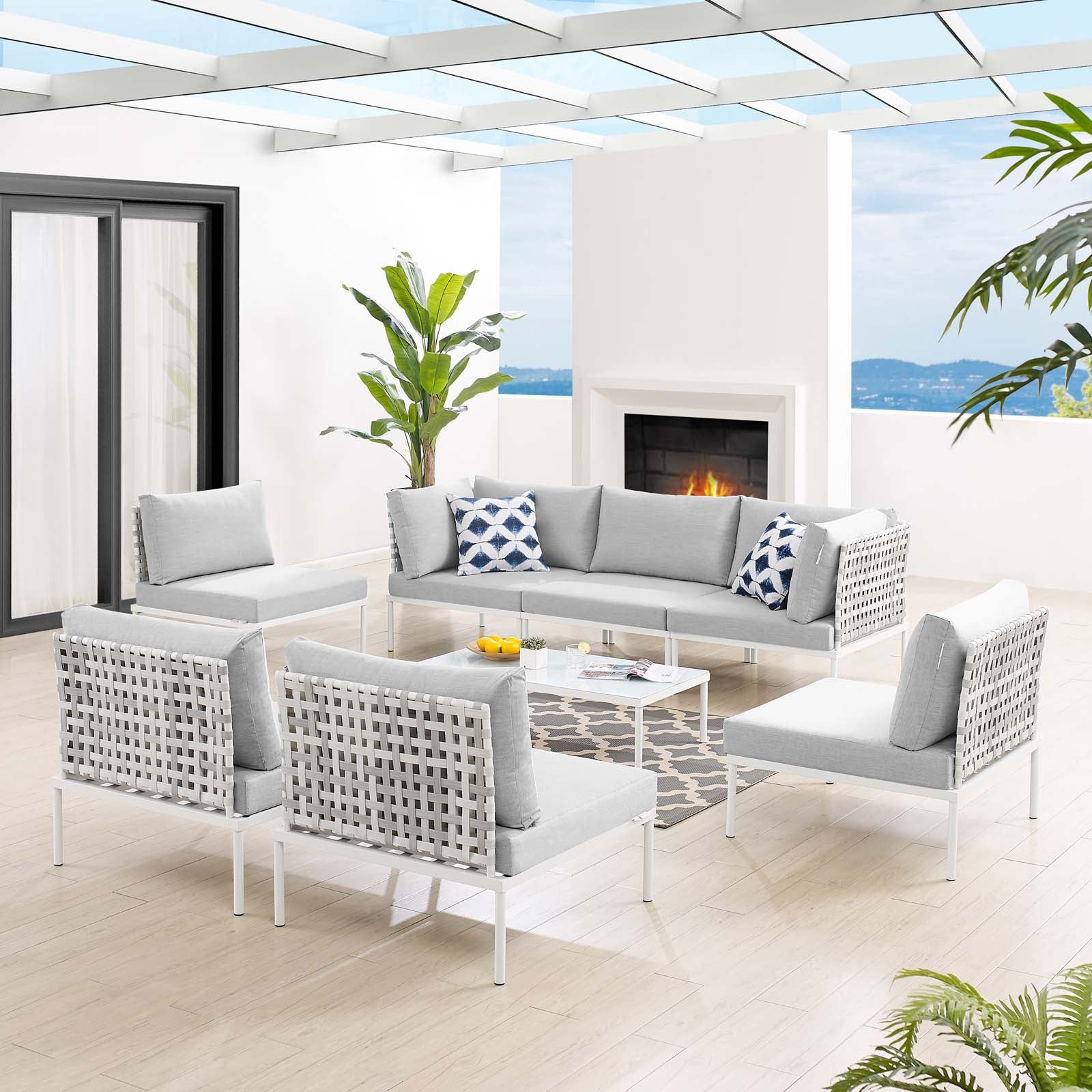 Harmony 8-Piece Sunbrella¨ Basket Weave Outdoor Patio Aluminum Sectional Sofa Set by Modway