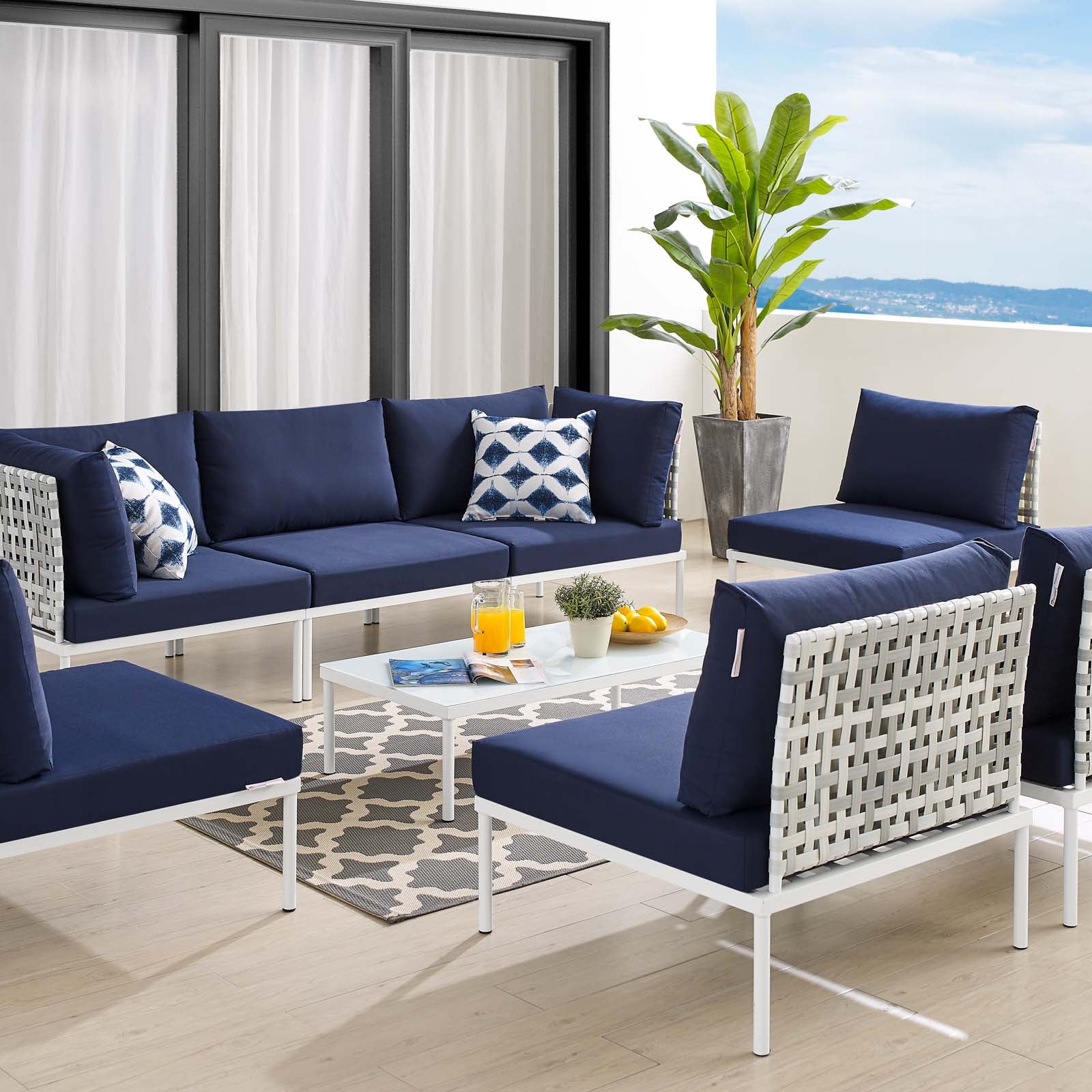 Harmony 8-Piece Sunbrella¨ Basket Weave Outdoor Patio Aluminum Sectional Sofa Set by Modway