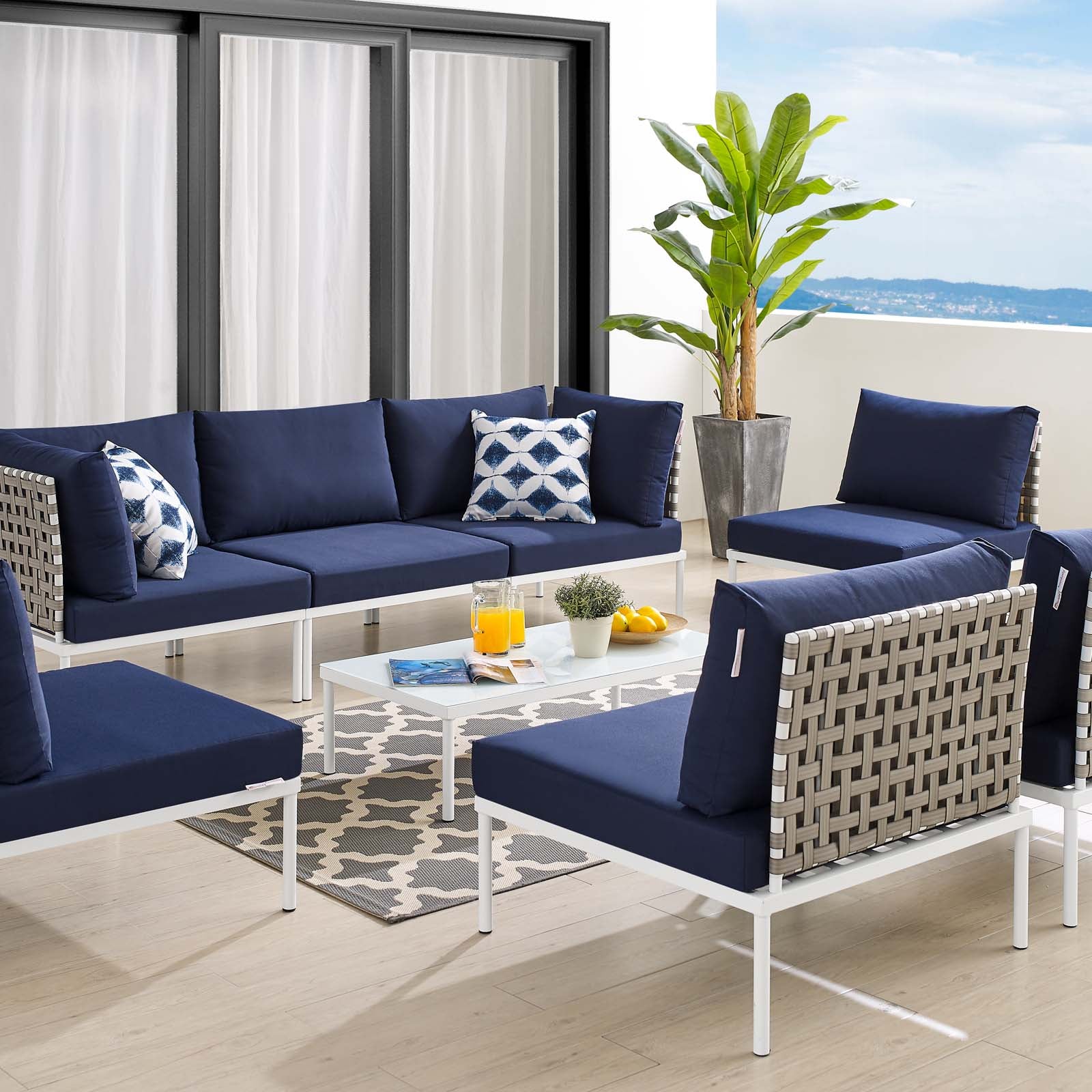 Harmony 8-Piece Sunbrella¨ Basket Weave Outdoor Patio Aluminum Sectional Sofa Set by Modway