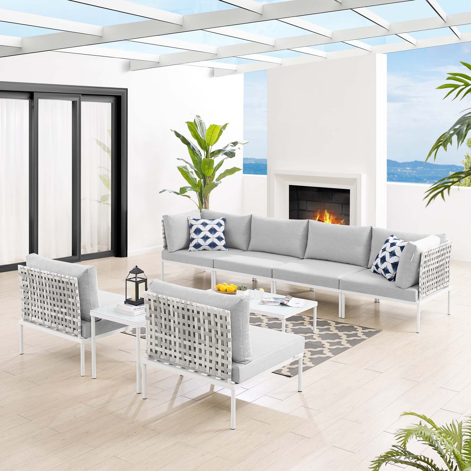 Harmony 8-Piece Sunbrella¨ Basket Weave Outdoor Patio Aluminum Sectional Sofa Set by Modway