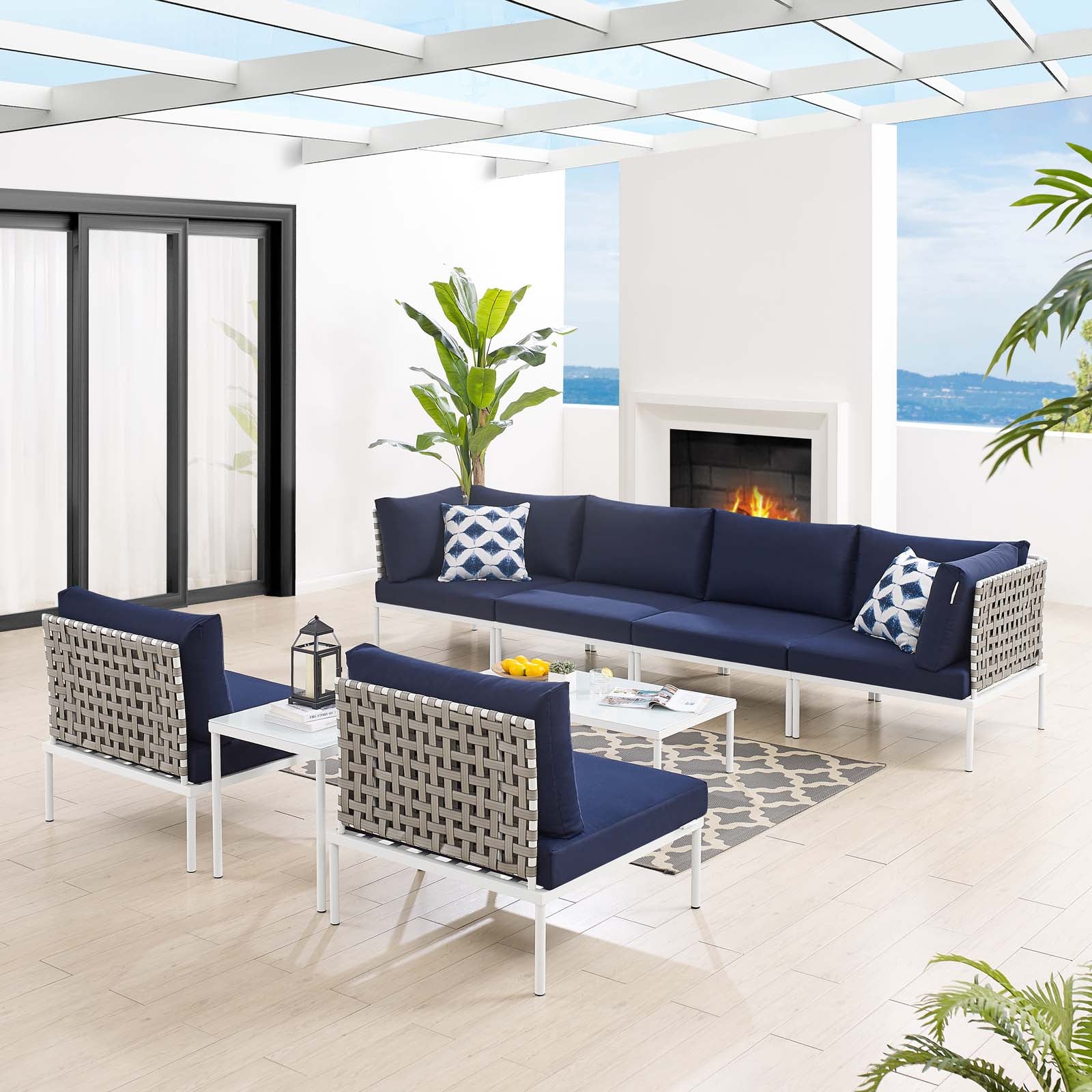 Harmony 8-Piece Sunbrella¨ Basket Weave Outdoor Patio Aluminum Sectional Sofa Set by Modway