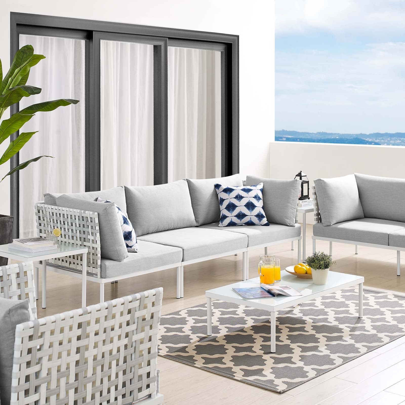 Harmony 8-Piece Sunbrella¨ Basket Weave Outdoor Patio Aluminum Seating Set by Modway