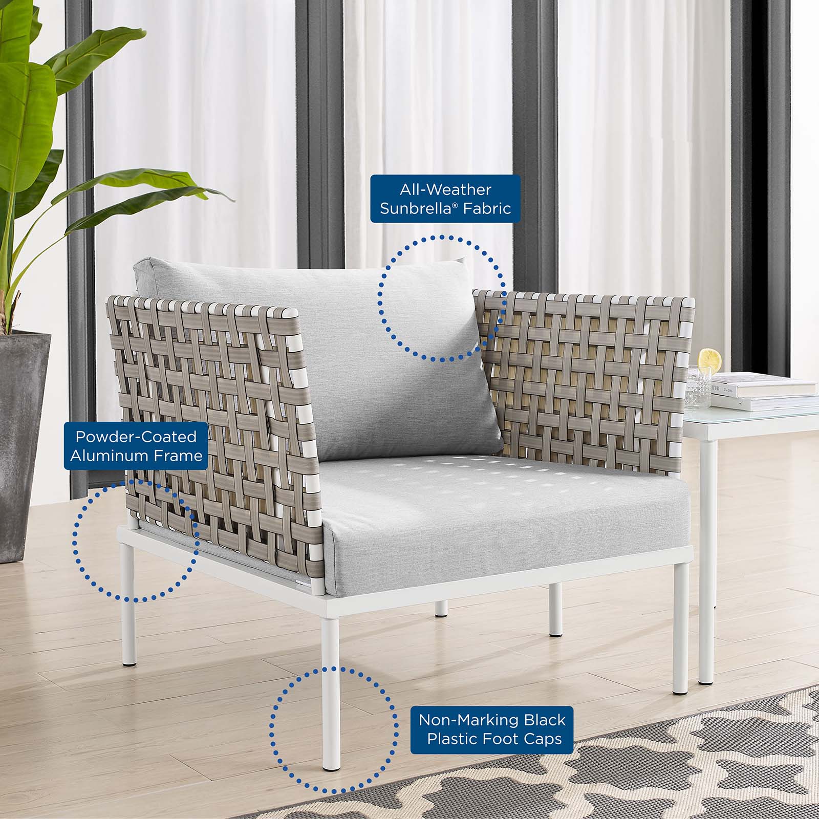 Harmony Sunbrella¨ Basket Weave Outdoor Patio Aluminum Armchair by Modway