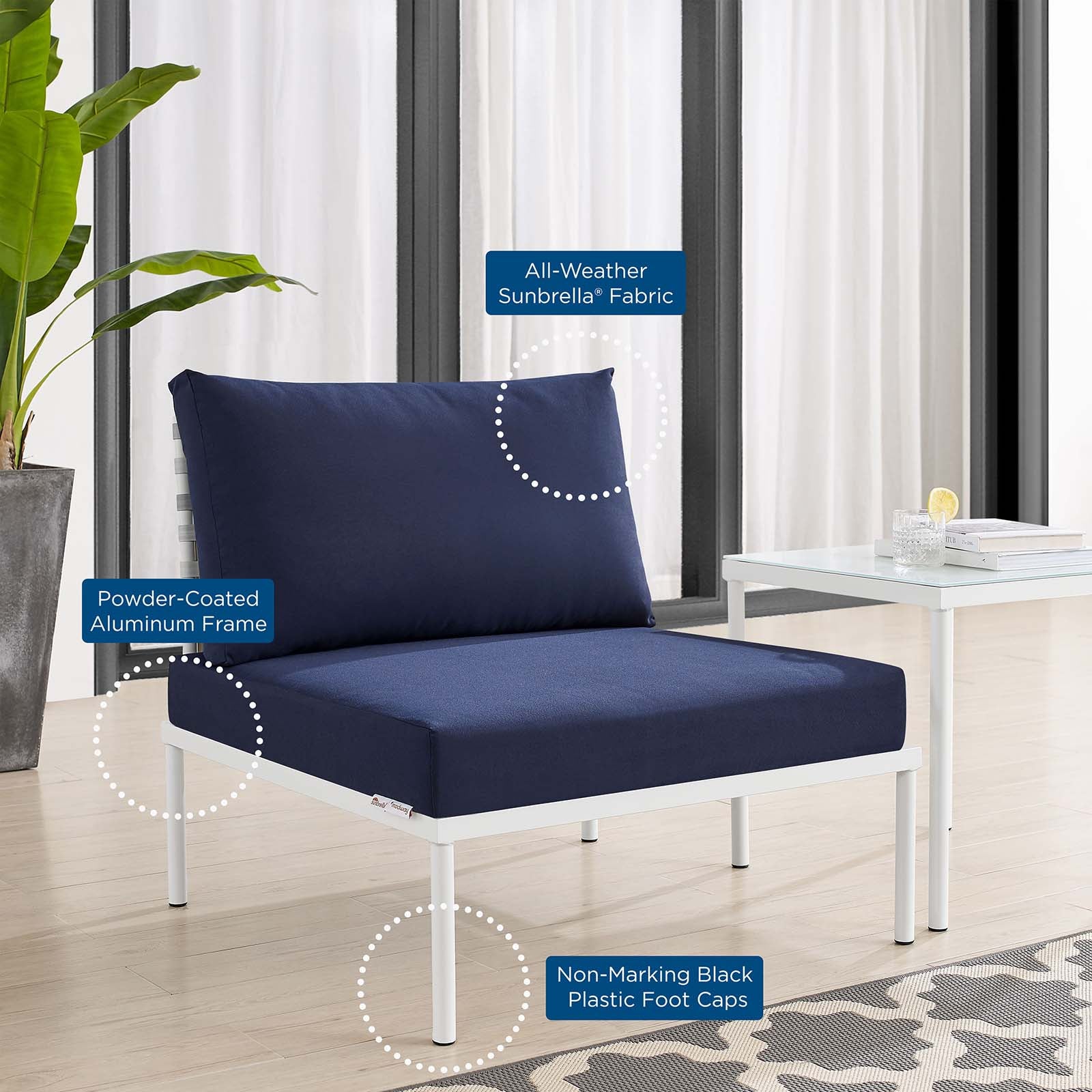 Harmony Sunbrella¨ Basket Weave Outdoor Patio Aluminum Armless Chair by Modway