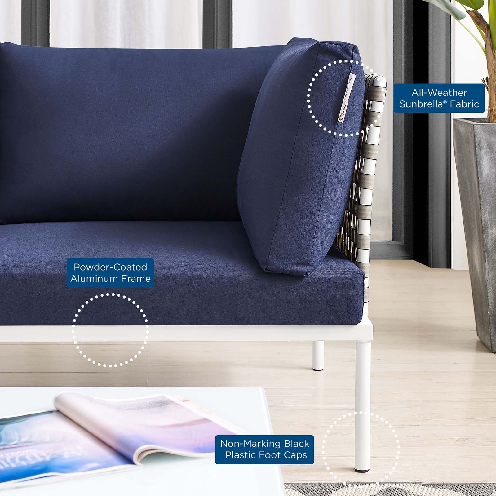 Harmony Sunbrella¨ Basket Weave Outdoor Patio Aluminum Sofa by Modway