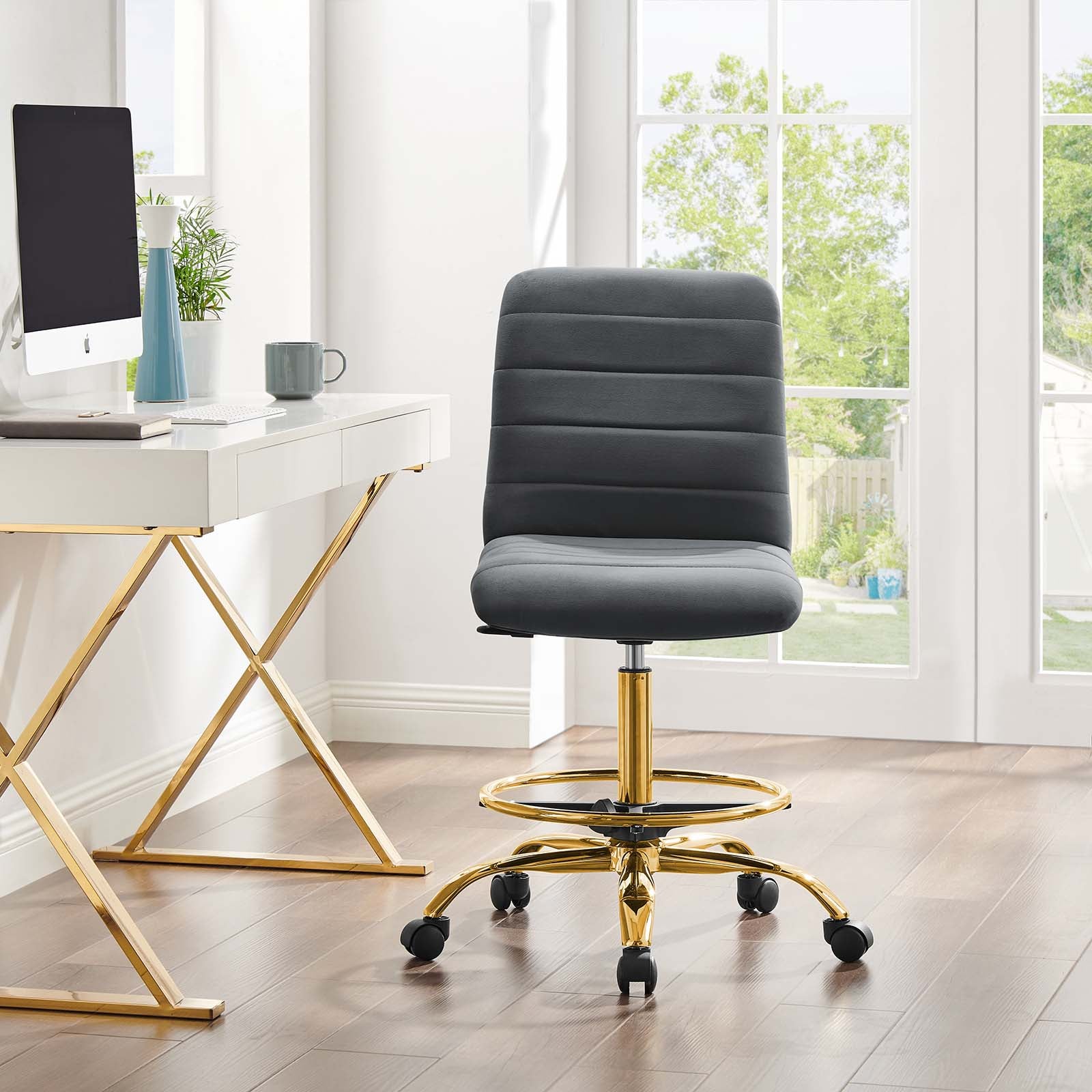 Ripple Armless Performance Velvet Drafting Chair by Modway