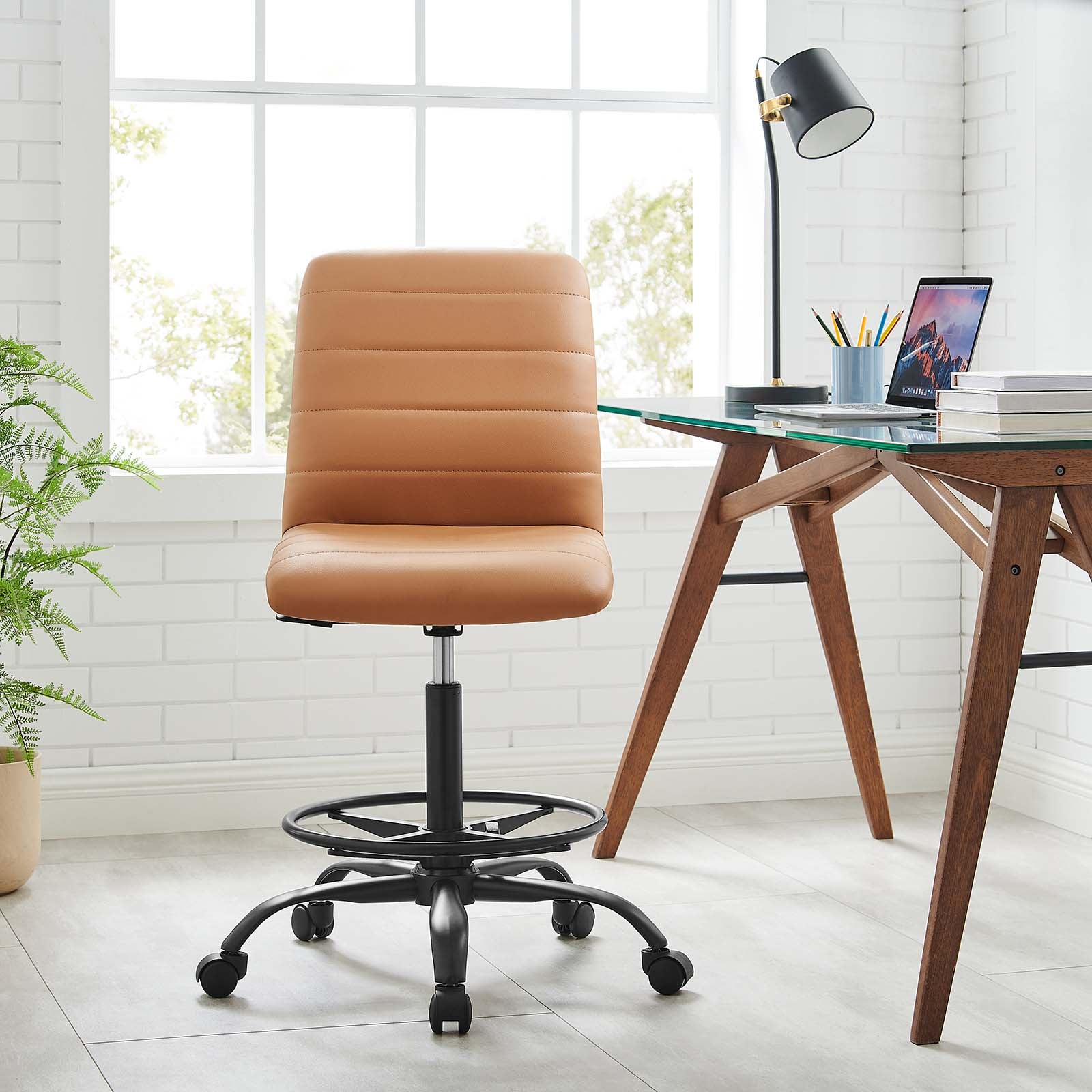Ripple Armless Vegan Leather Drafting Chair by Modway