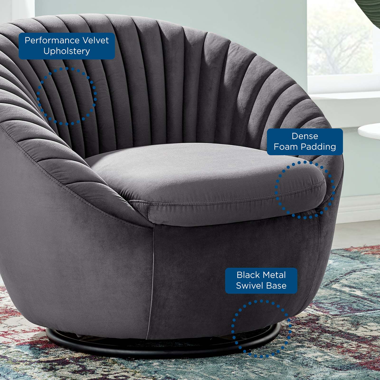 Whirr Tufted Performance Velvet Swivel Chair by Modway