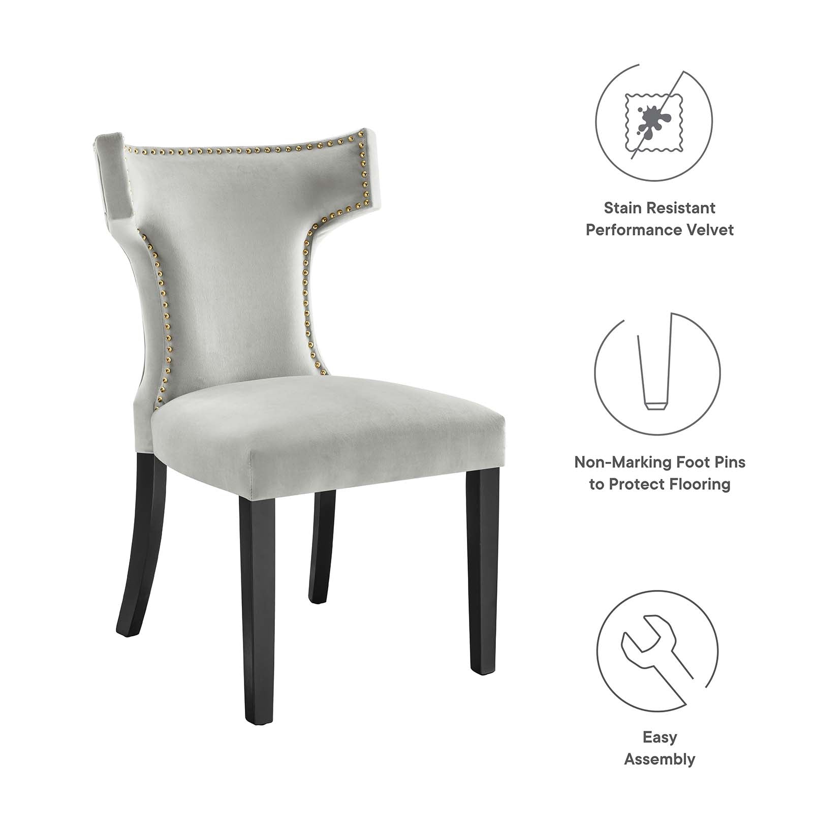 Curve Performance Velvet Dining Chairs Set of 2 by Modway