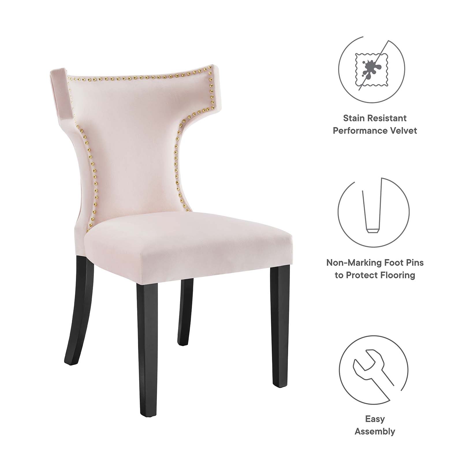 Curve Performance Velvet Dining Chairs Set of 2 by Modway