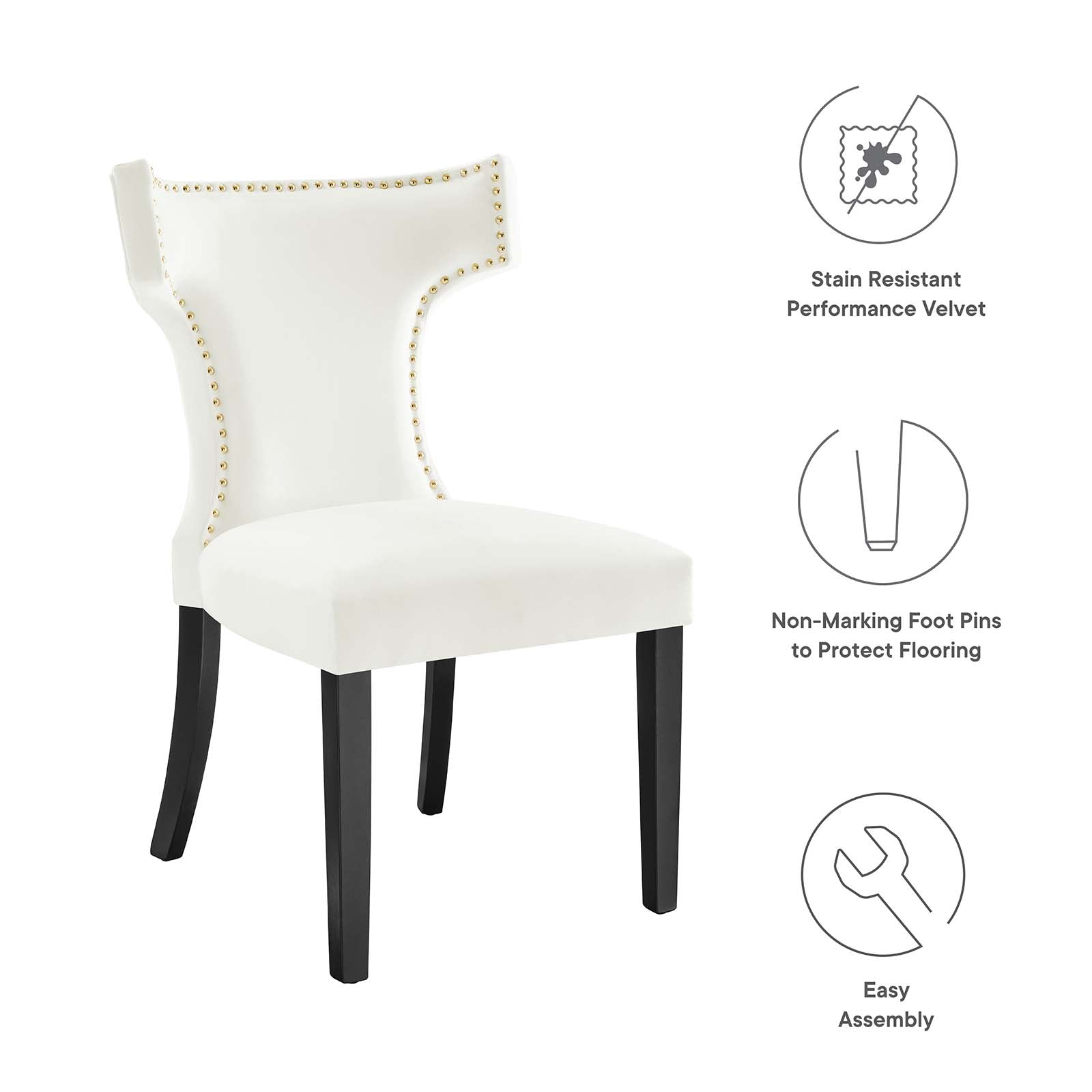 Curve Performance Velvet Dining Chairs Set of 2 by Modway