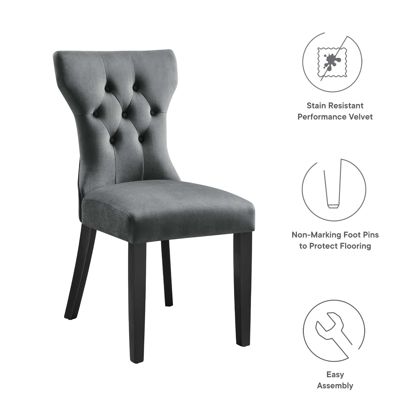 Silhouette Performance Velvet Dining Chairs Set of 2 by Modway
