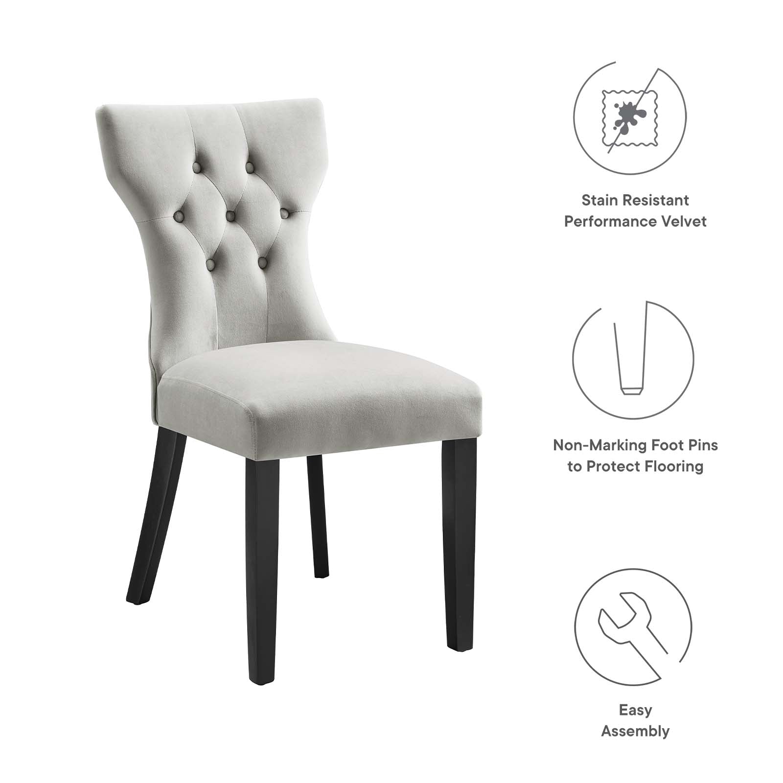 Silhouette Performance Velvet Dining Chairs Set of 2 by Modway