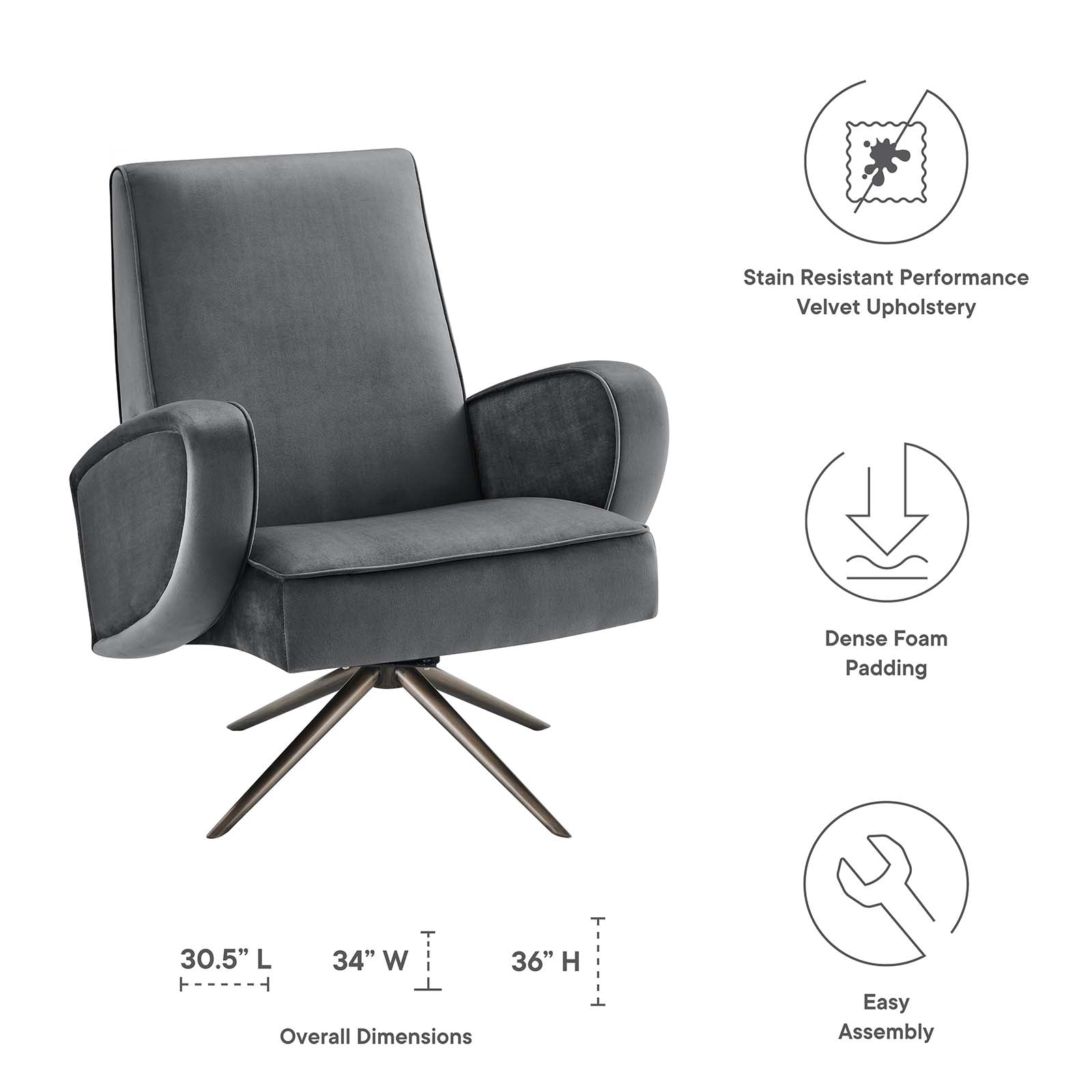 Superior Performance Velvet Swivel Chair by Modway