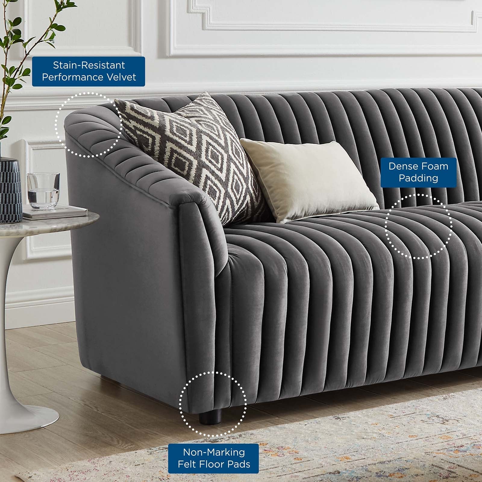 Announce Performance Velvet Channel Tufted Sofa by Modway