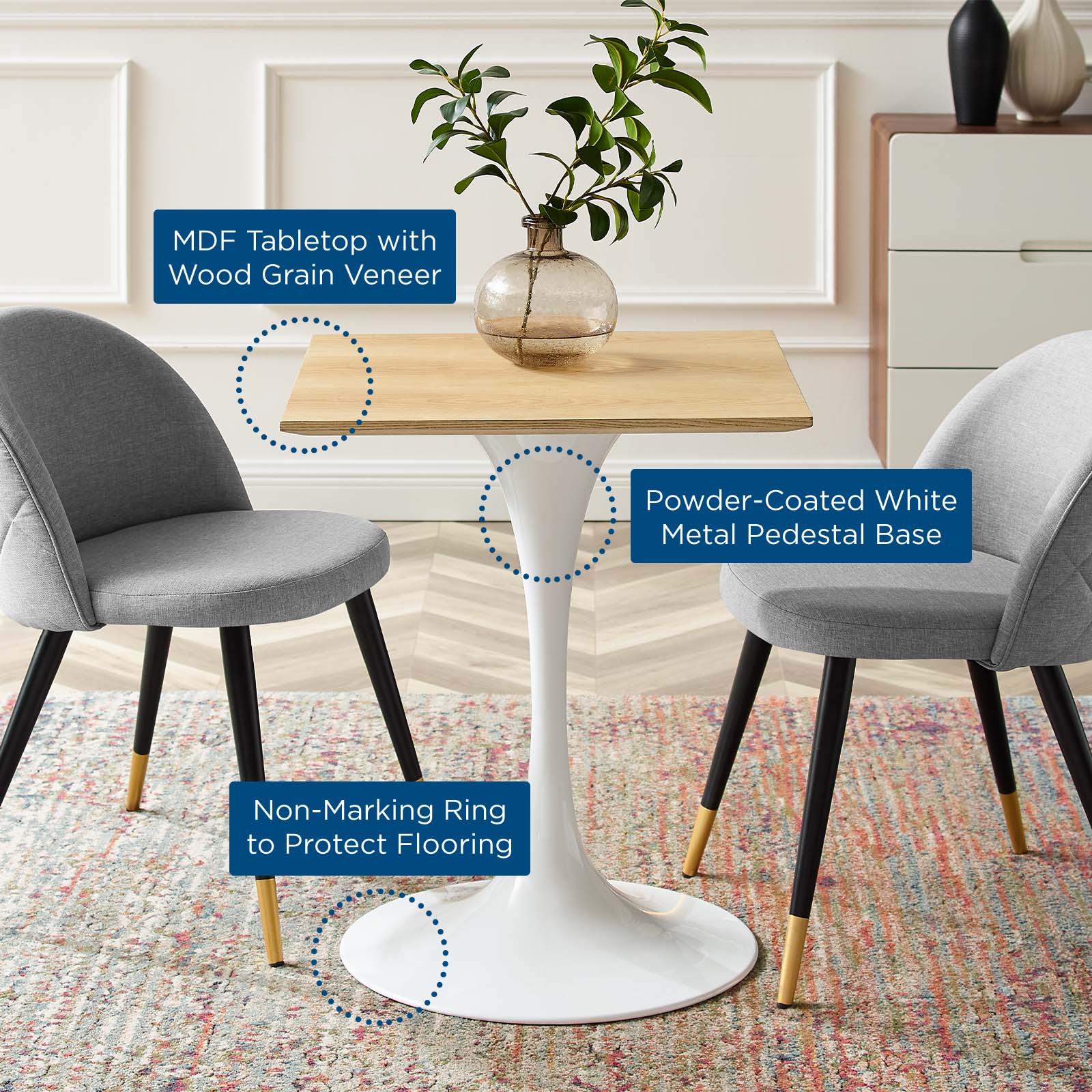Lippa 24" Square Wood Dining Table by Modway
