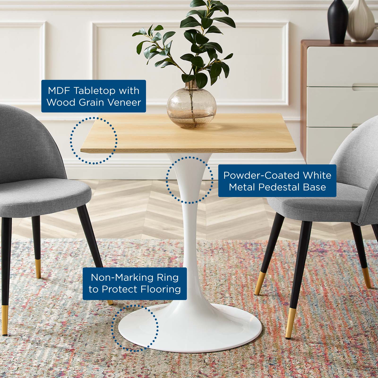 Lippa 28" Square Wood Dining Table by Modway
