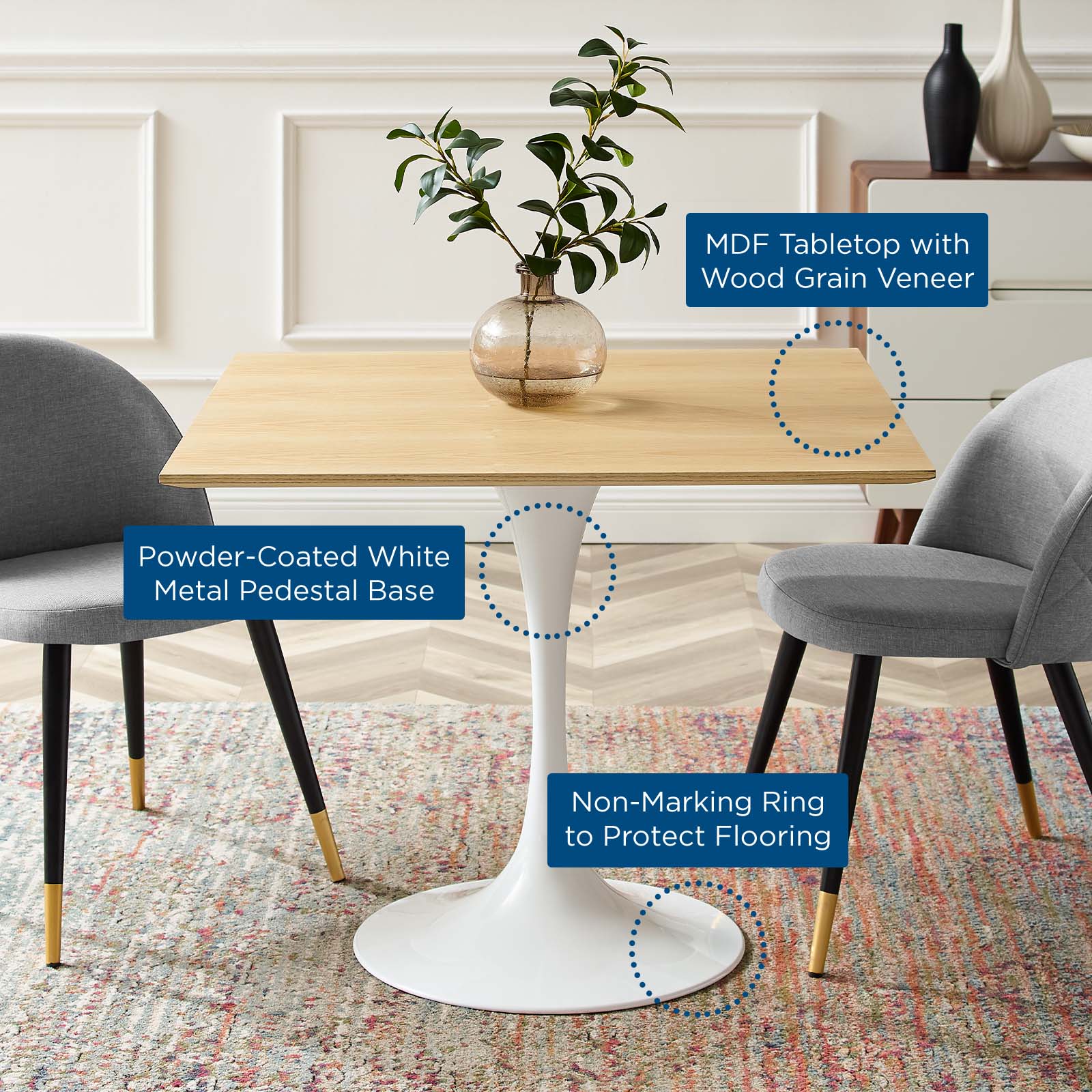 Lippa 36" Square Wood Dining Table by Modway