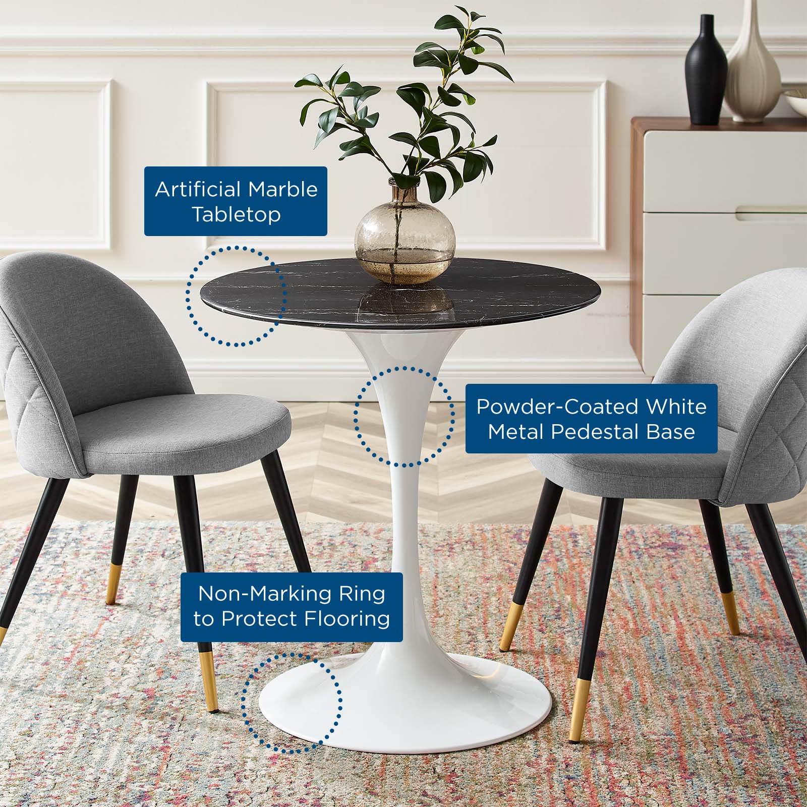 Lippa 28" Round Faux Marble Dining Table by Modway